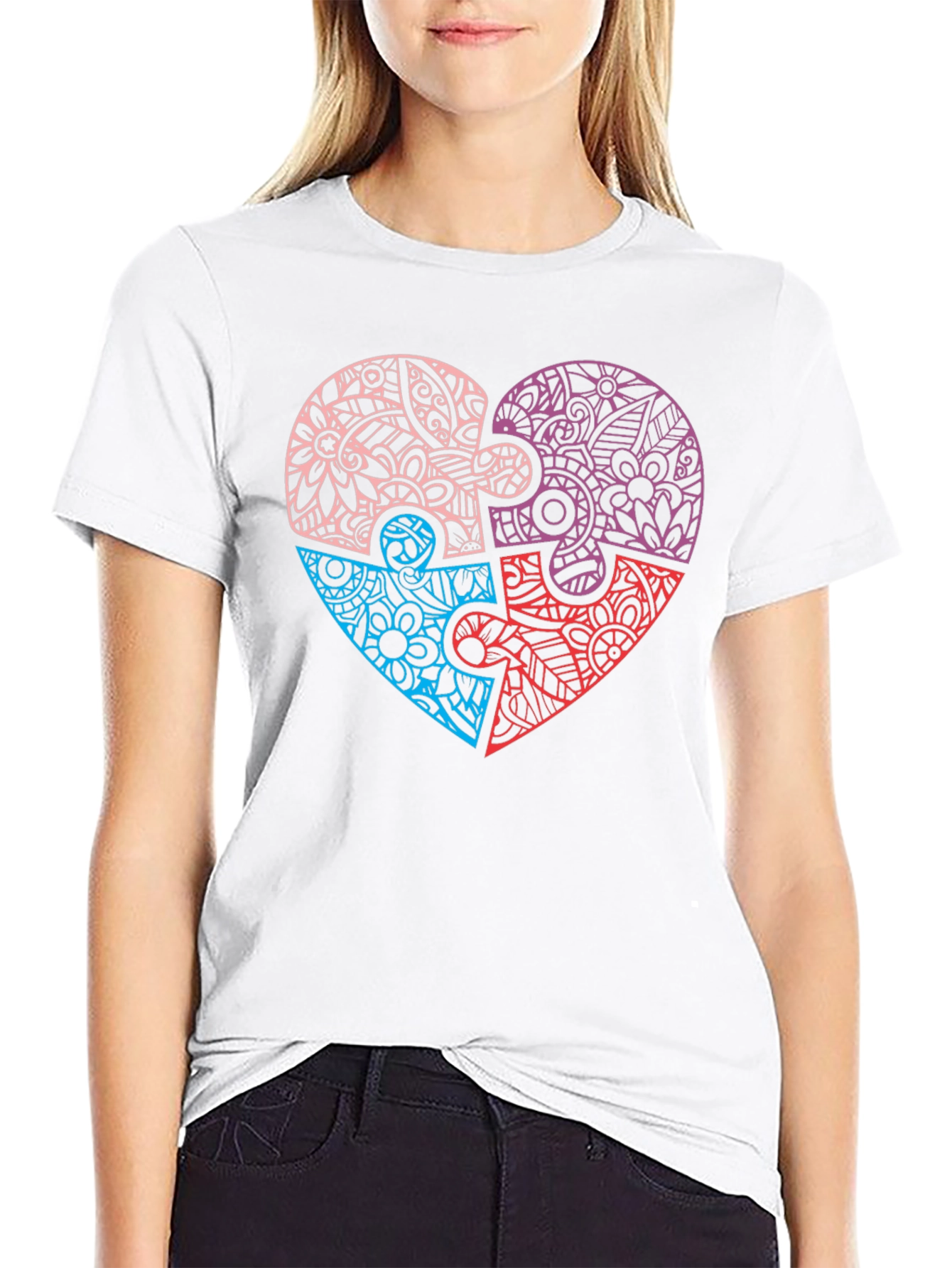 Heart Puzzle Piece Graphic Tee - Black