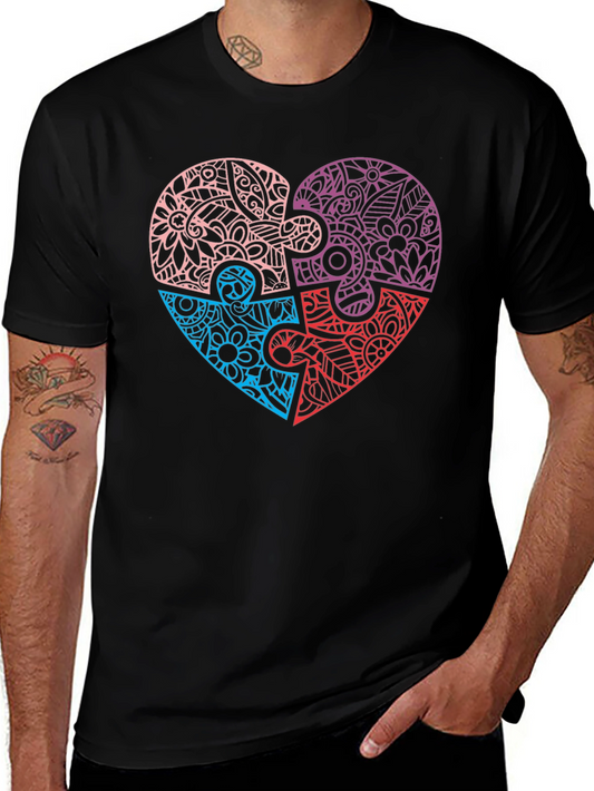 Heart Puzzle Piece Graphic Tee - Black