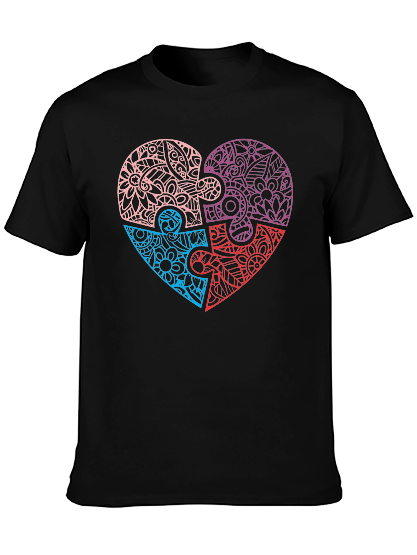 Heart Puzzle Piece Graphic Tee - Black