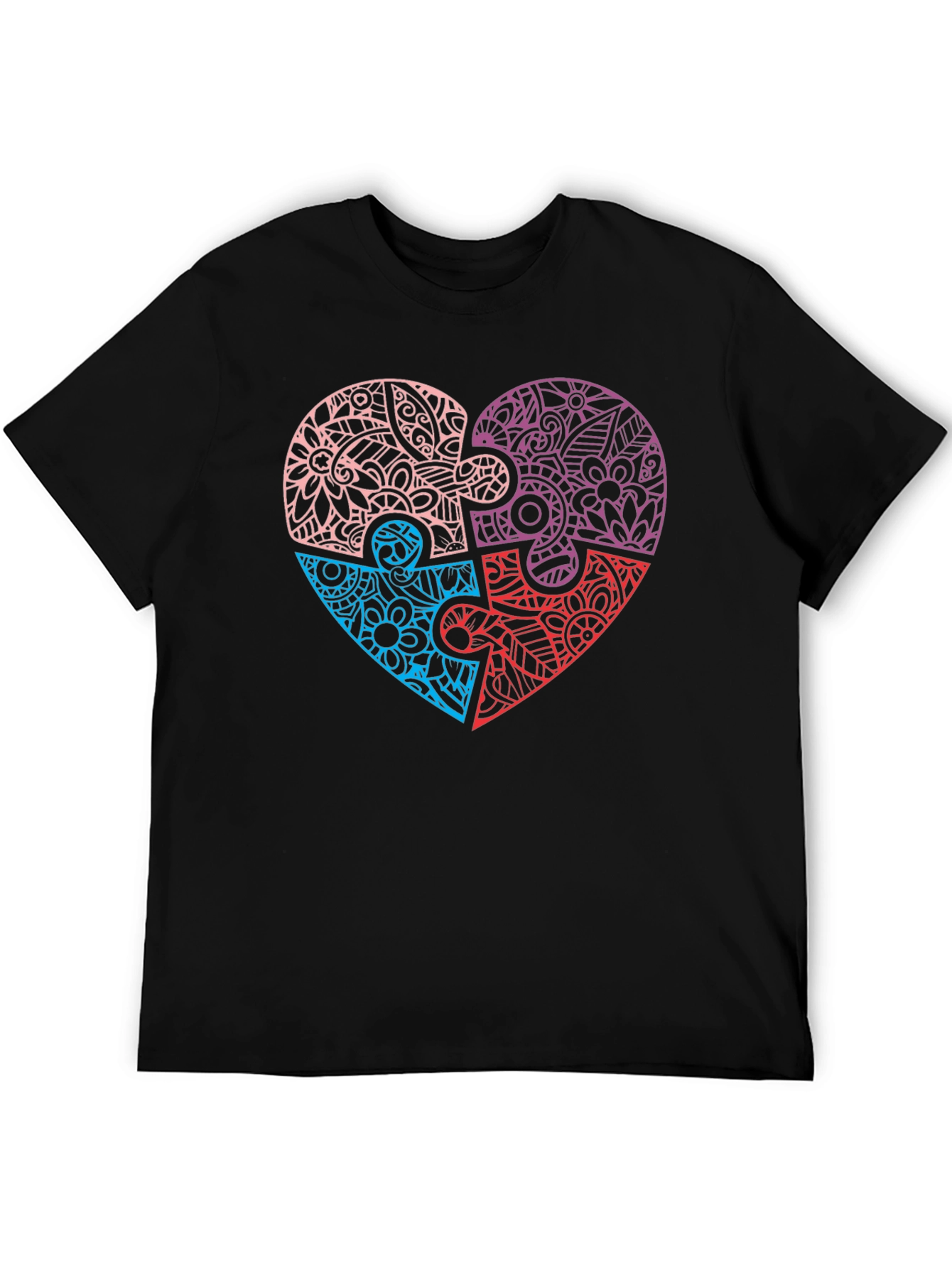 Heart Puzzle Piece Graphic Tee - Black