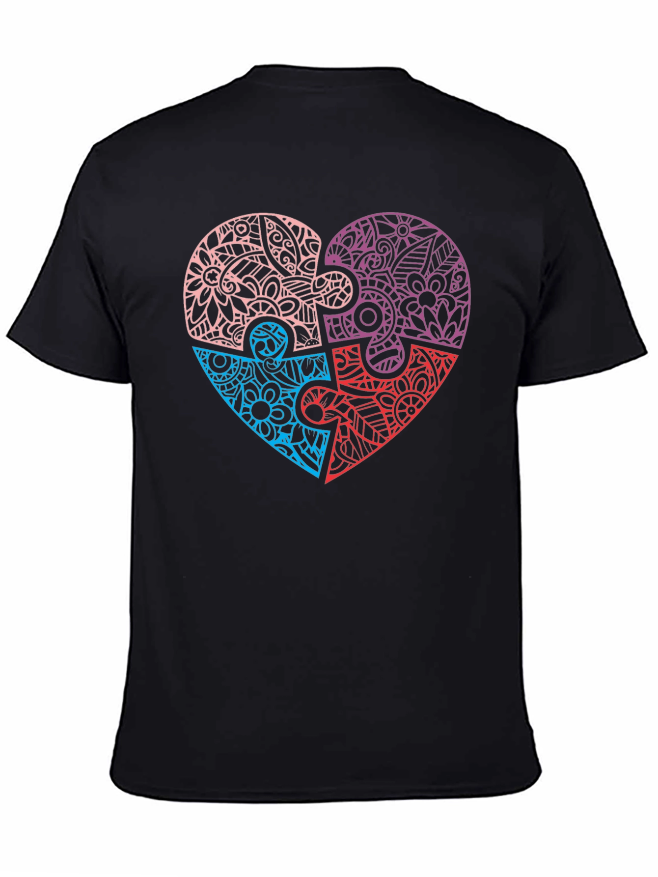 Heart Puzzle Piece Graphic Tee - Black