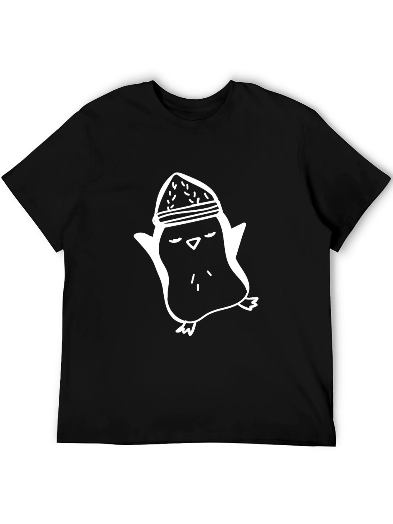 Penguin Hat Graphic Tee - Black Cotton Casual Shirt