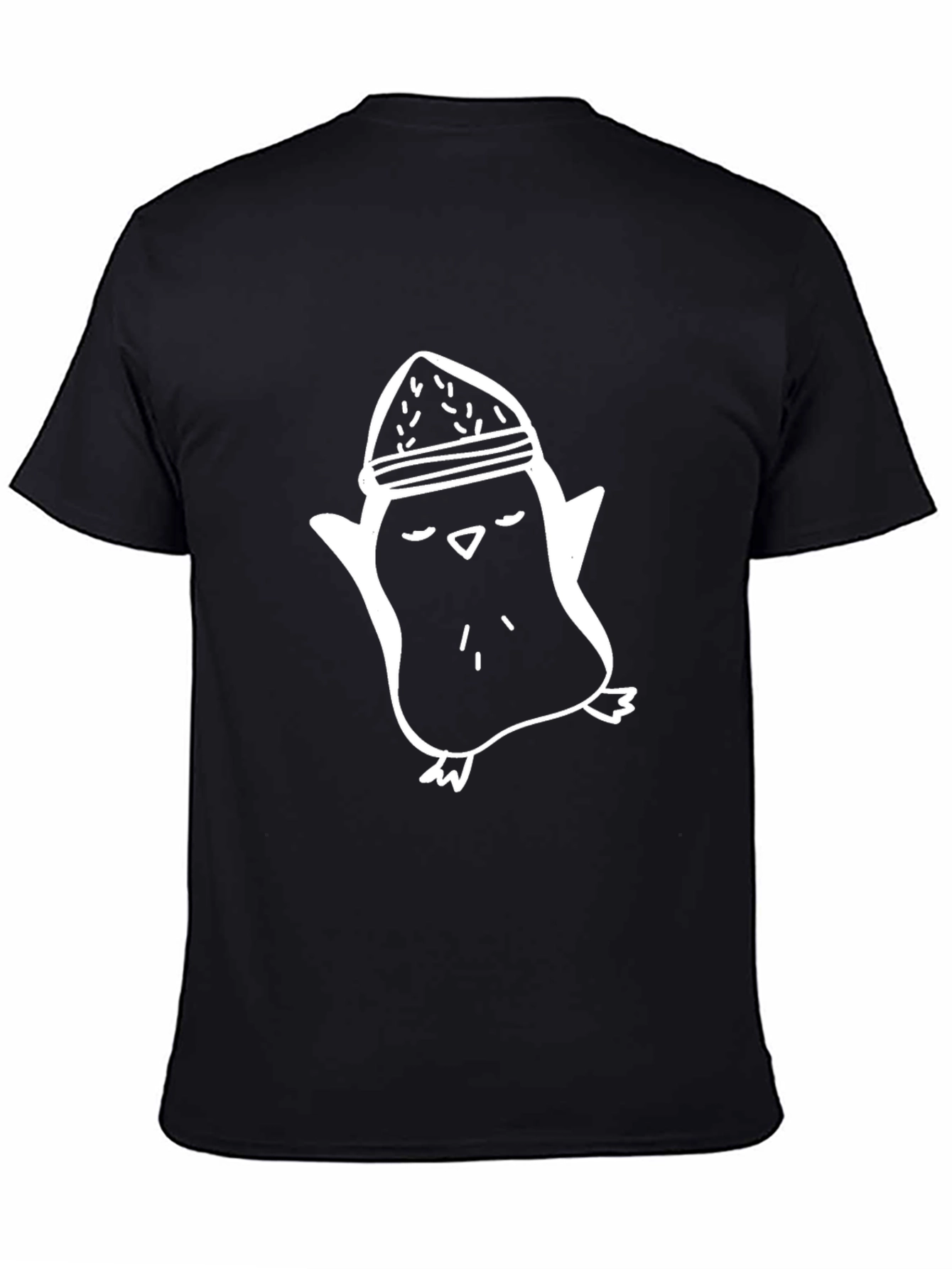 Penguin Hat Graphic Tee - Black Cotton Casual Shirt