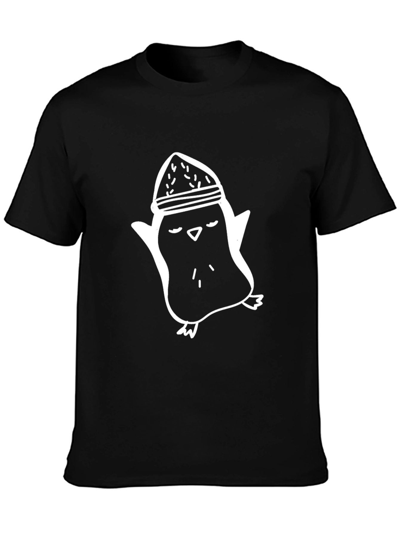Penguin Hat Graphic Tee - Black Cotton Casual Shirt
