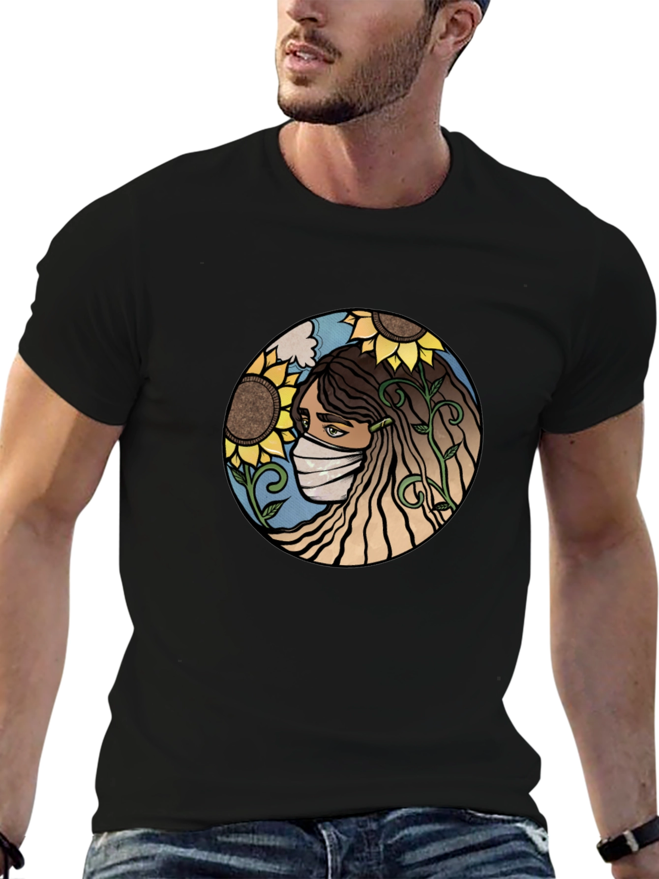 Nature Art T-Shirt - Sunflower Mask Design