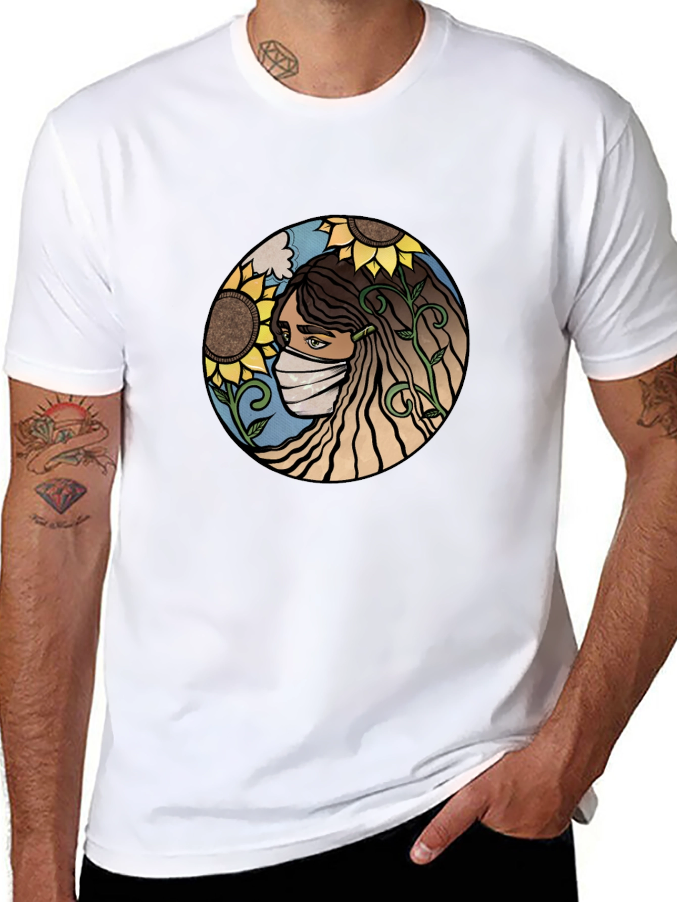 Nature Art T-Shirt - Sunflower Mask Design