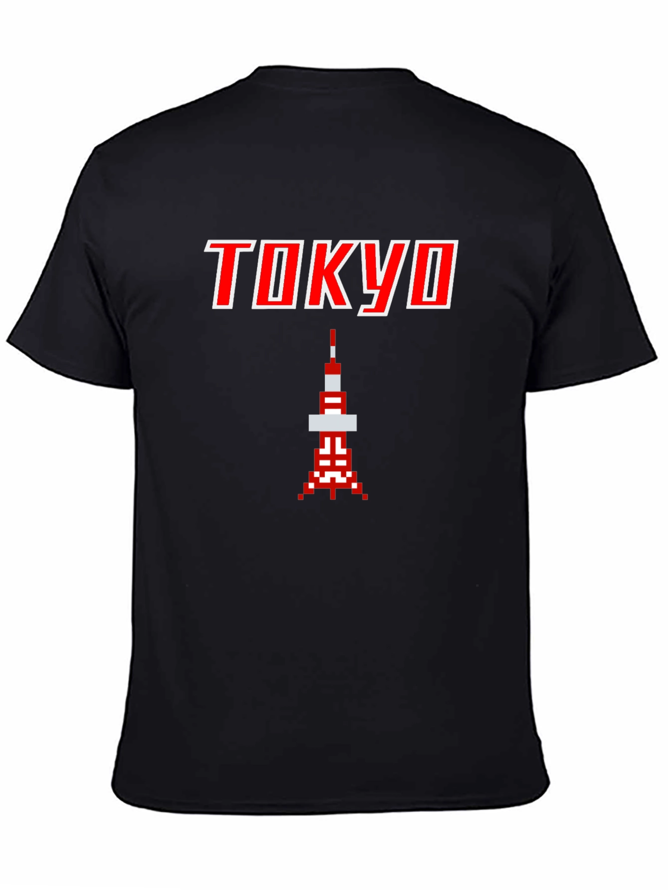 Tokyo Tower Pixel Art Black T-Shirt