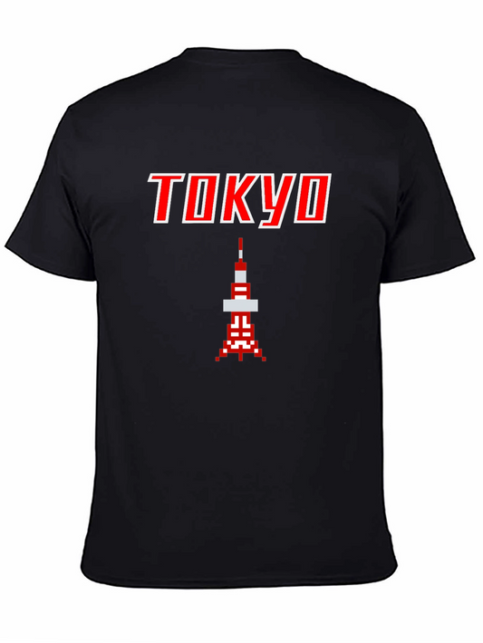 Tokyo Tower Pixel Art Black T-Shirt