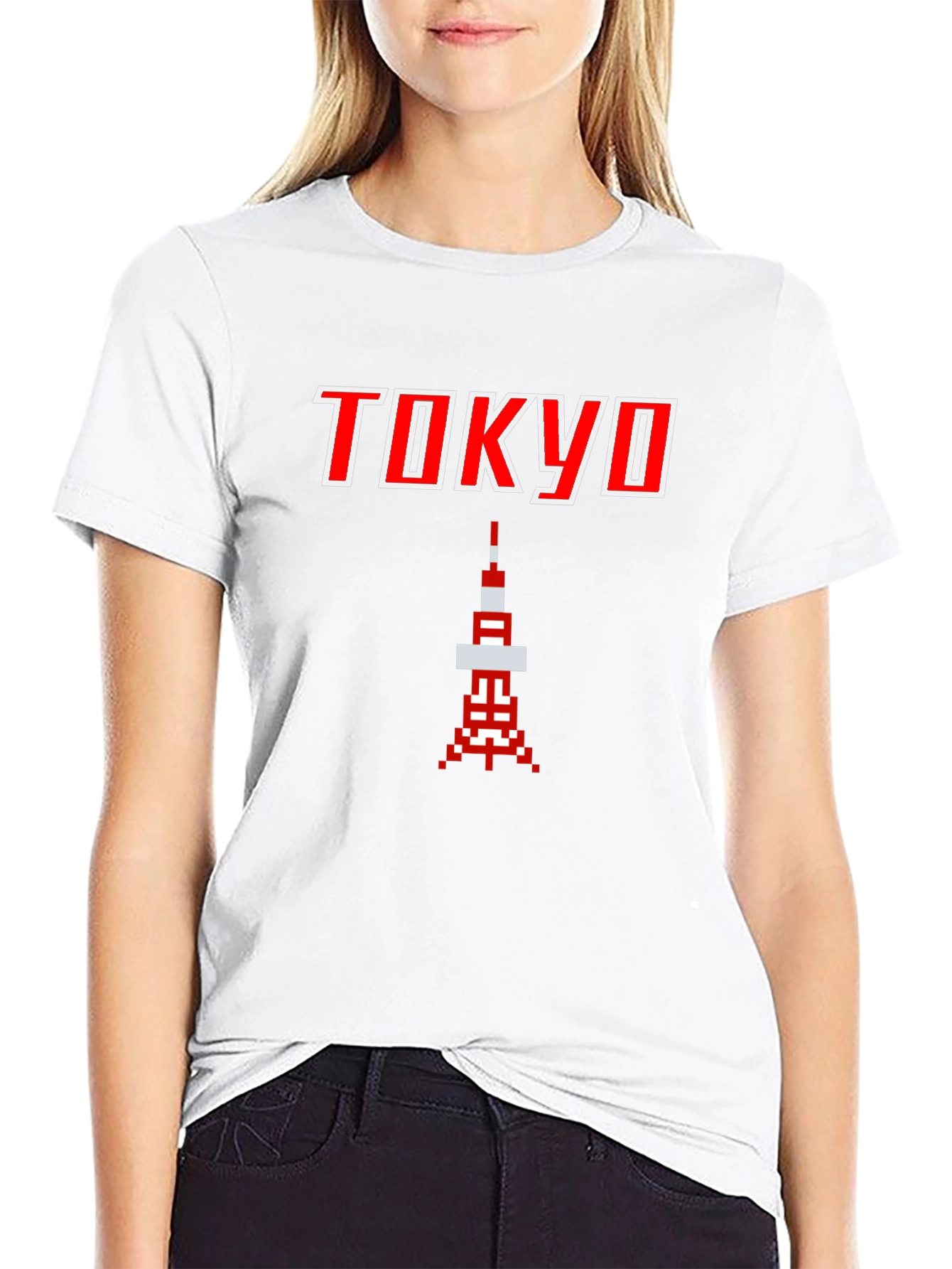 Tokyo Tower Pixel Art Black T-Shirt