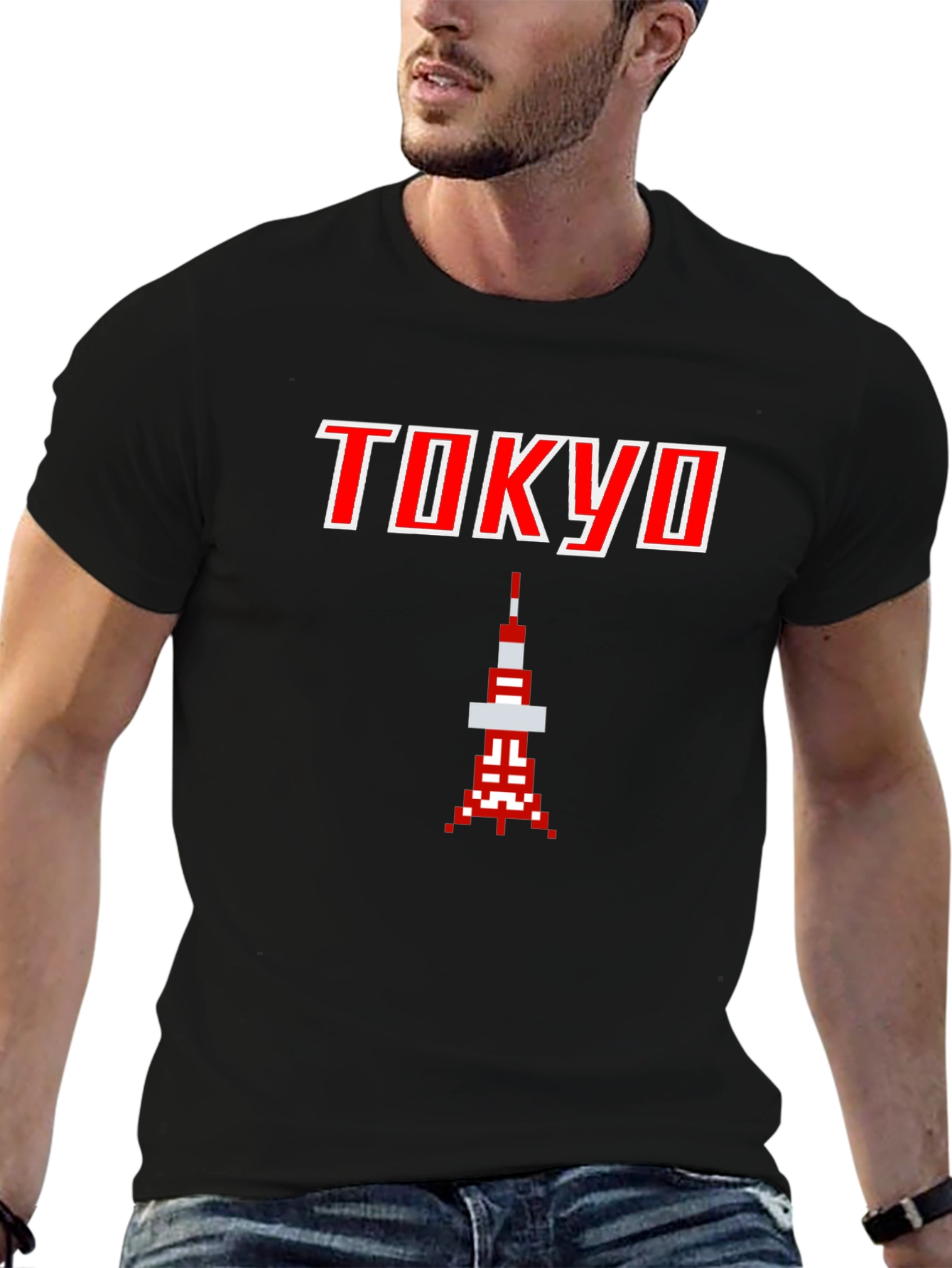 Tokyo Tower Pixel Art Black T-Shirt