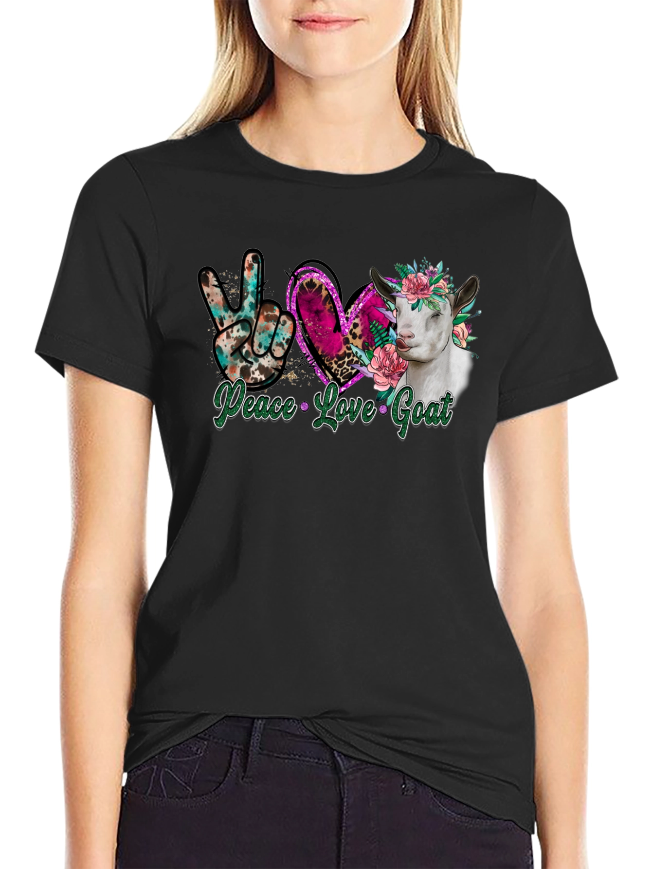 Peace Love Goat Graphic T-Shirt