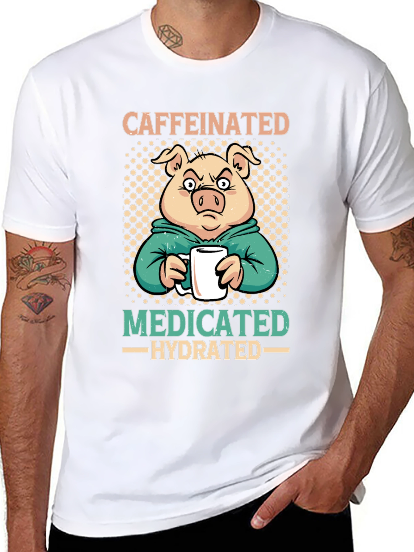 Caffeinated Medicated Hydrated Pig T-Shirt