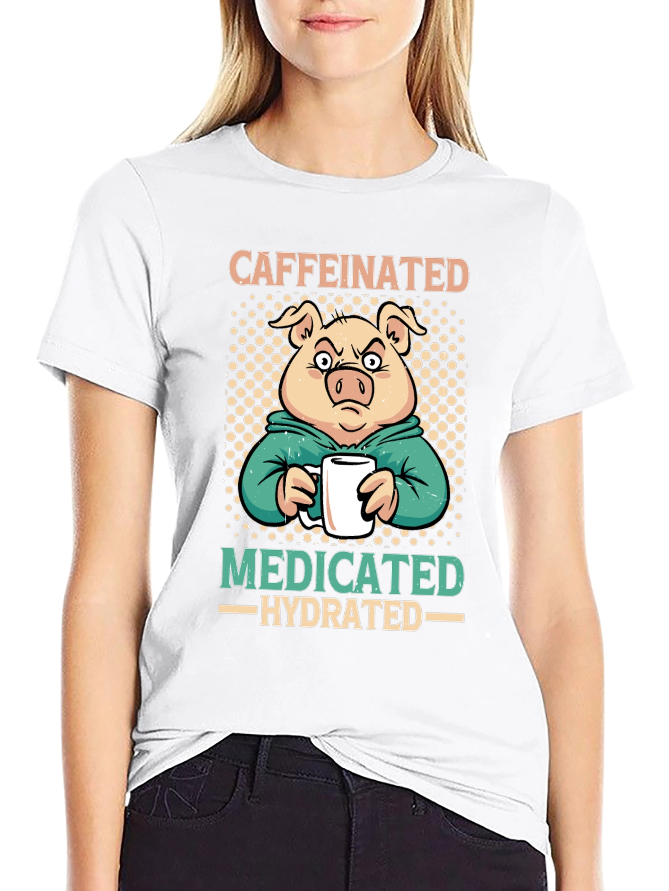 Caffeinated Medicated Hydrated Pig T-Shirt