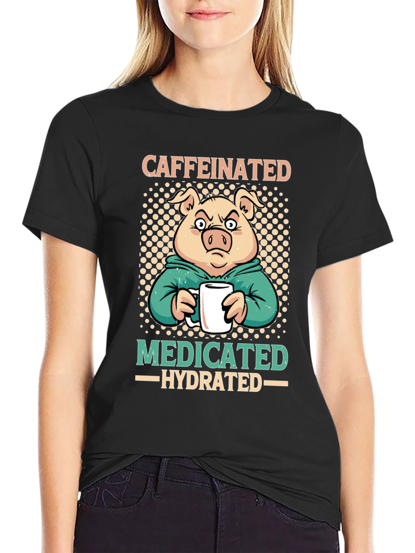 Caffeinated Medicated Hydrated Pig T-Shirt