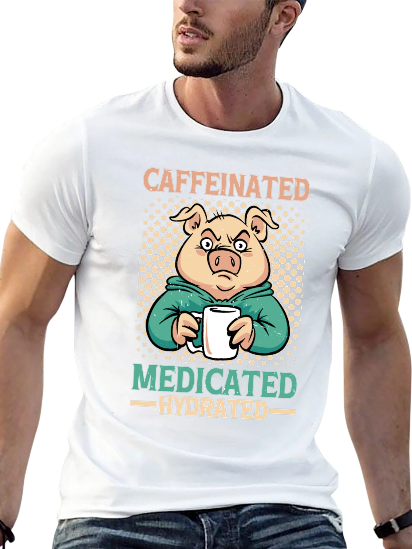 Caffeinated Medicated Hydrated Pig T-Shirt