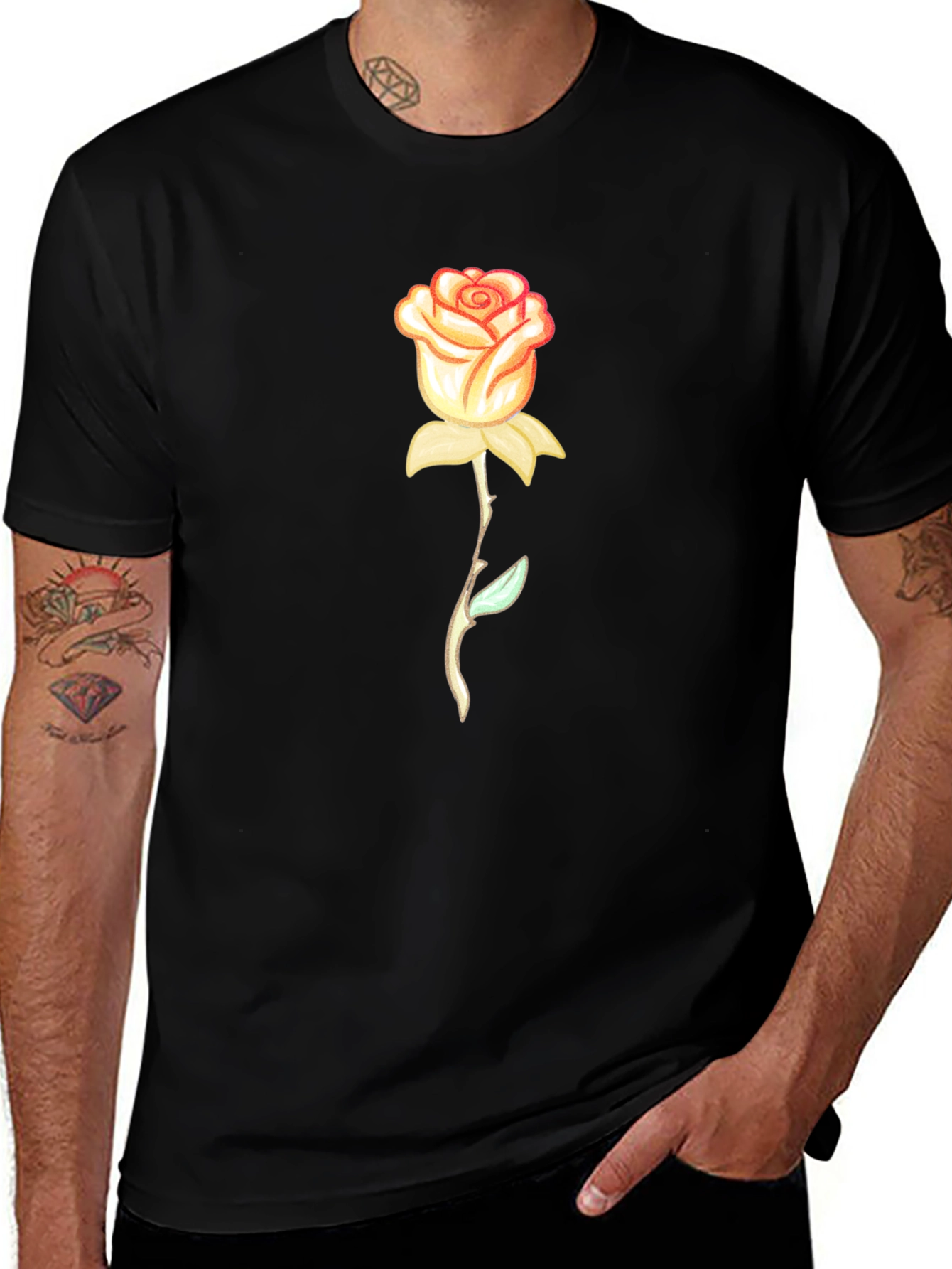 Rose Graphic T-Shirt - Stylish Black Tee