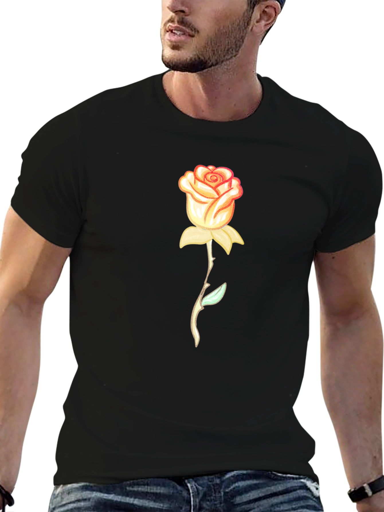 Rose Graphic T-Shirt - Stylish Black Tee