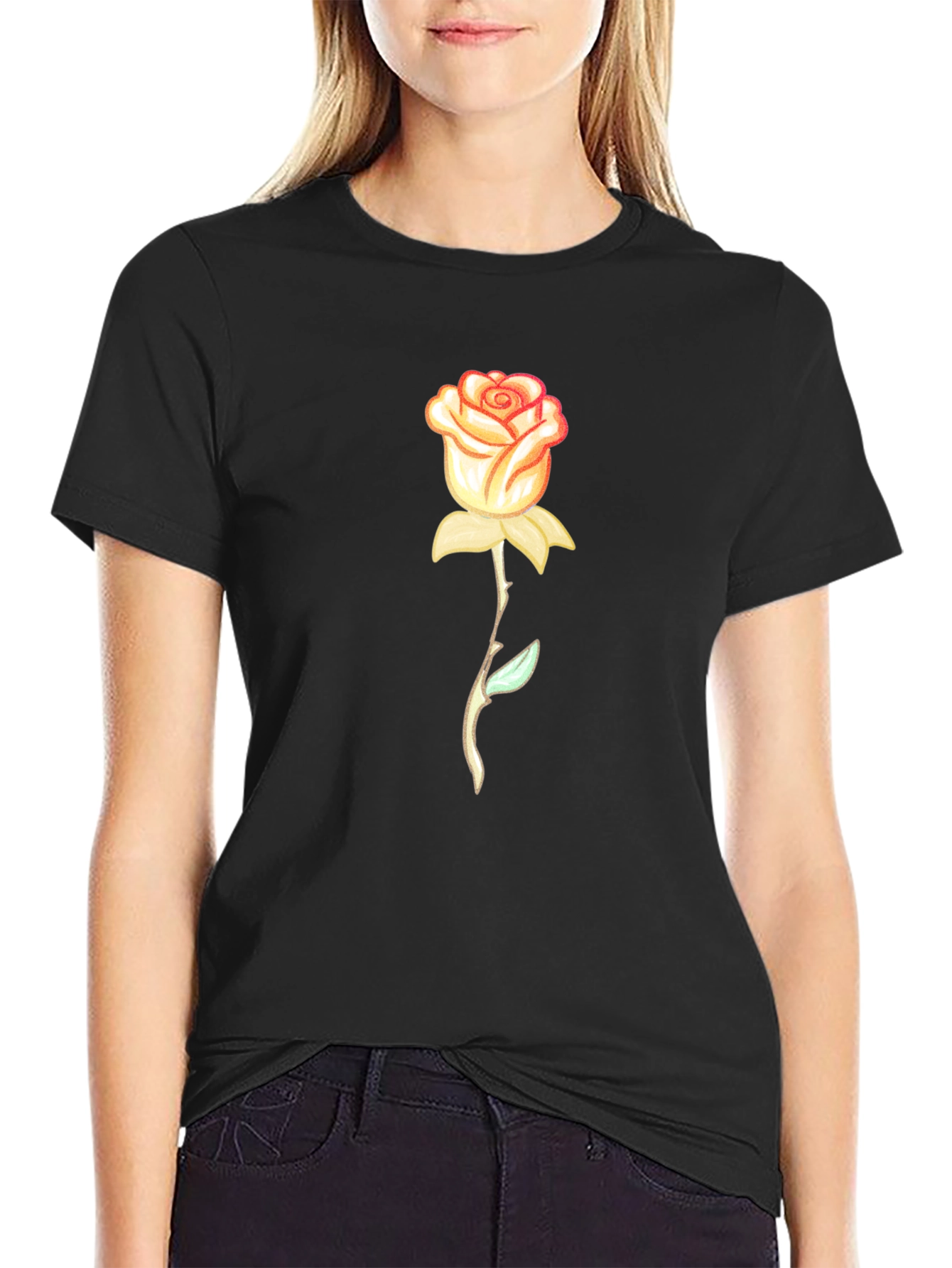 Rose Graphic T-Shirt - Stylish Black Tee