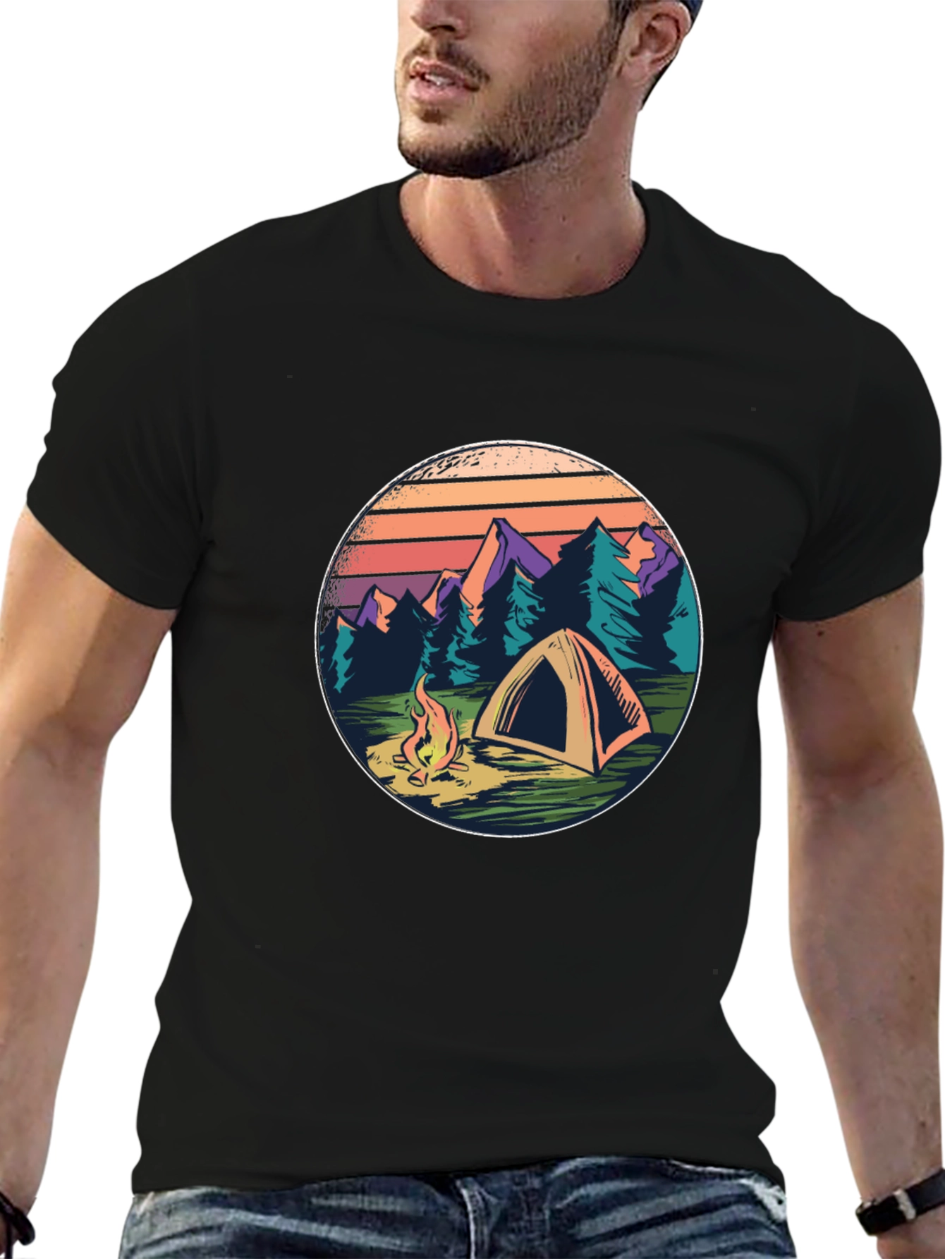 Camping Adventure T-Shirt - Mountain Scene Graphic Tee