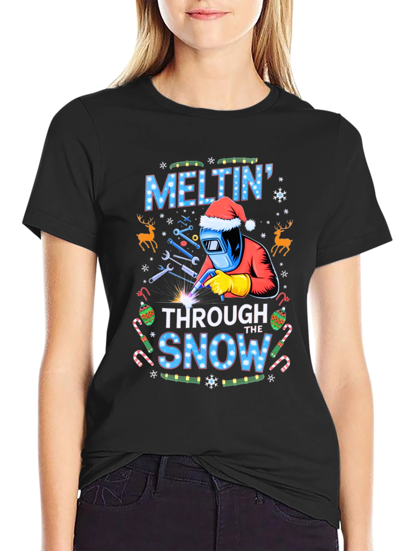 Melting Through the Snow Christmas Welder T-Shirt