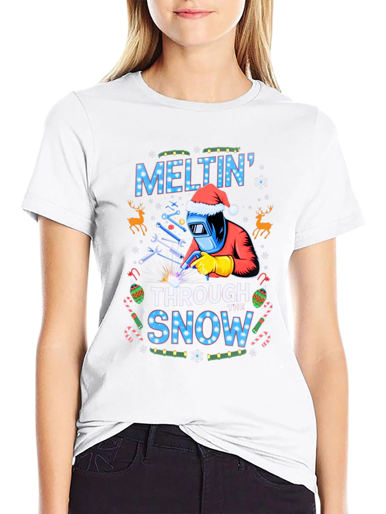 Melting Through the Snow Christmas Welder T-Shirt
