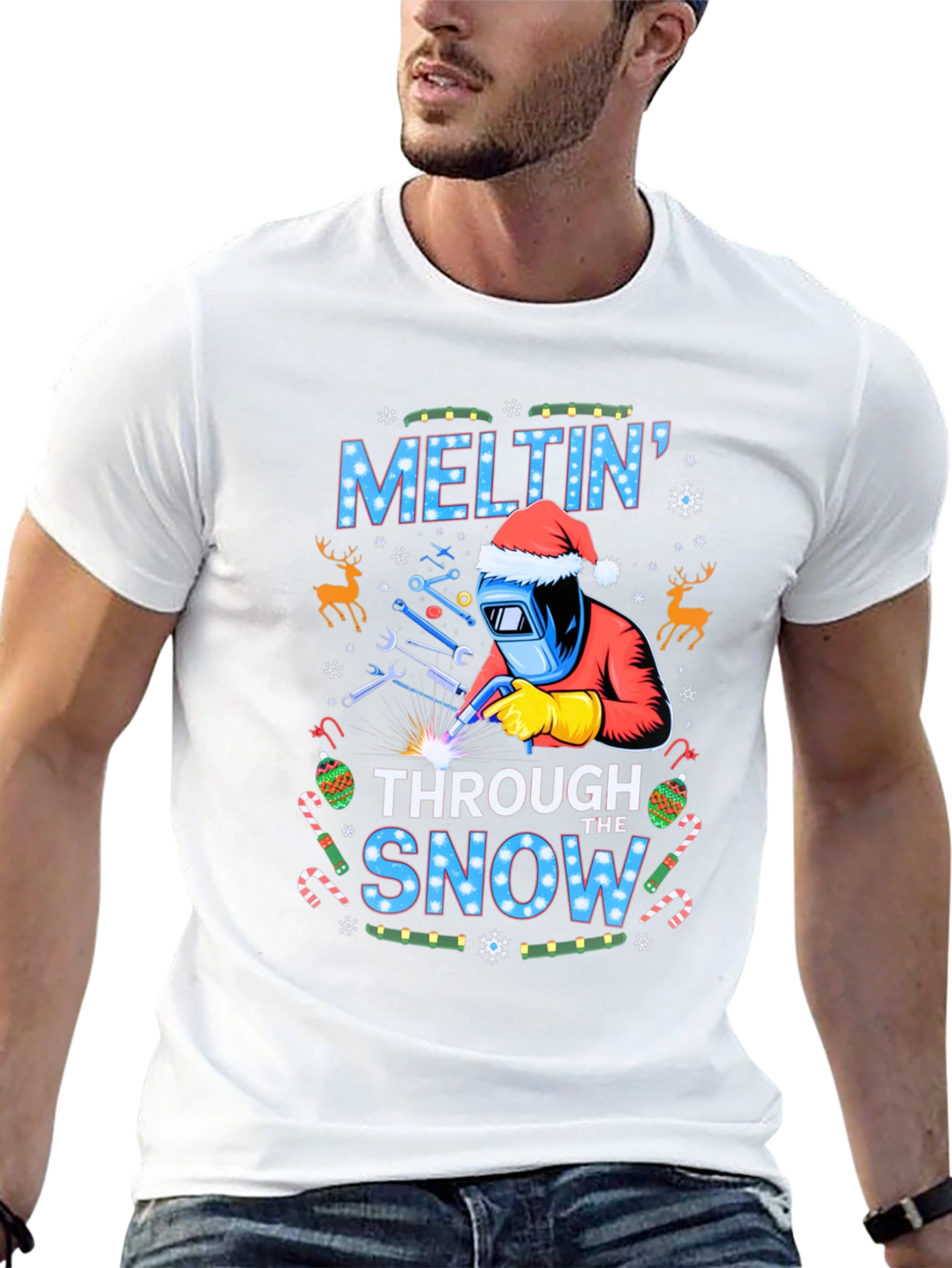 Melting Through the Snow Christmas Welder T-Shirt