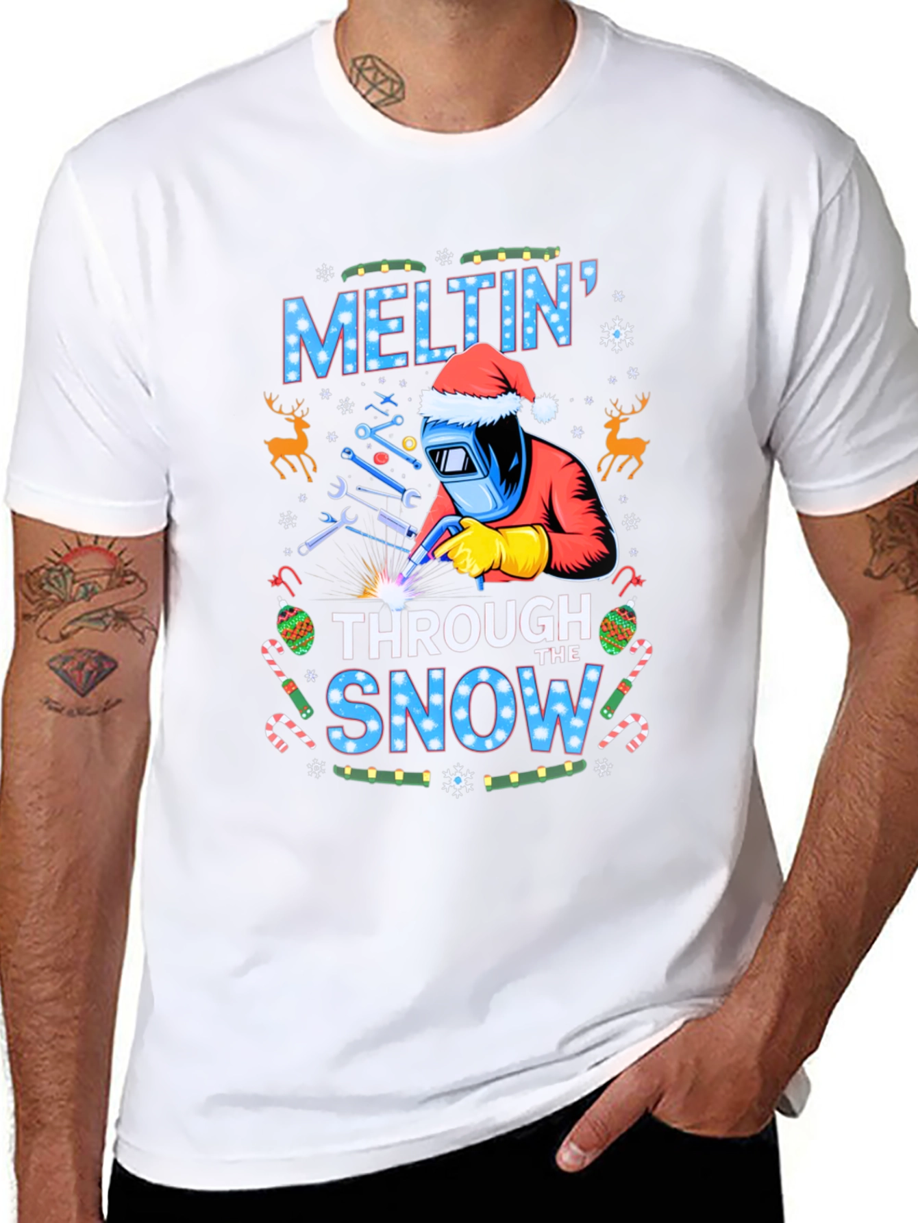 Melting Through the Snow Christmas Welder T-Shirt