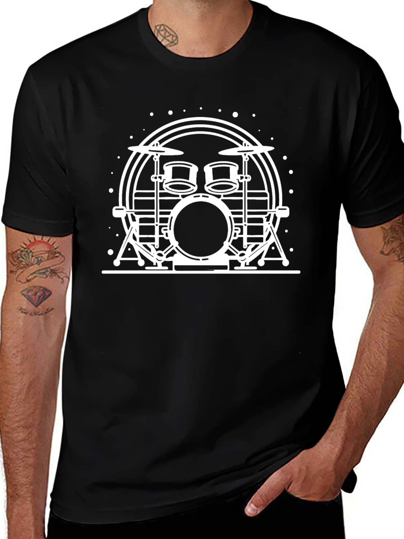 Drum Kit Graphic Tee - Black Cotton T-Shirt