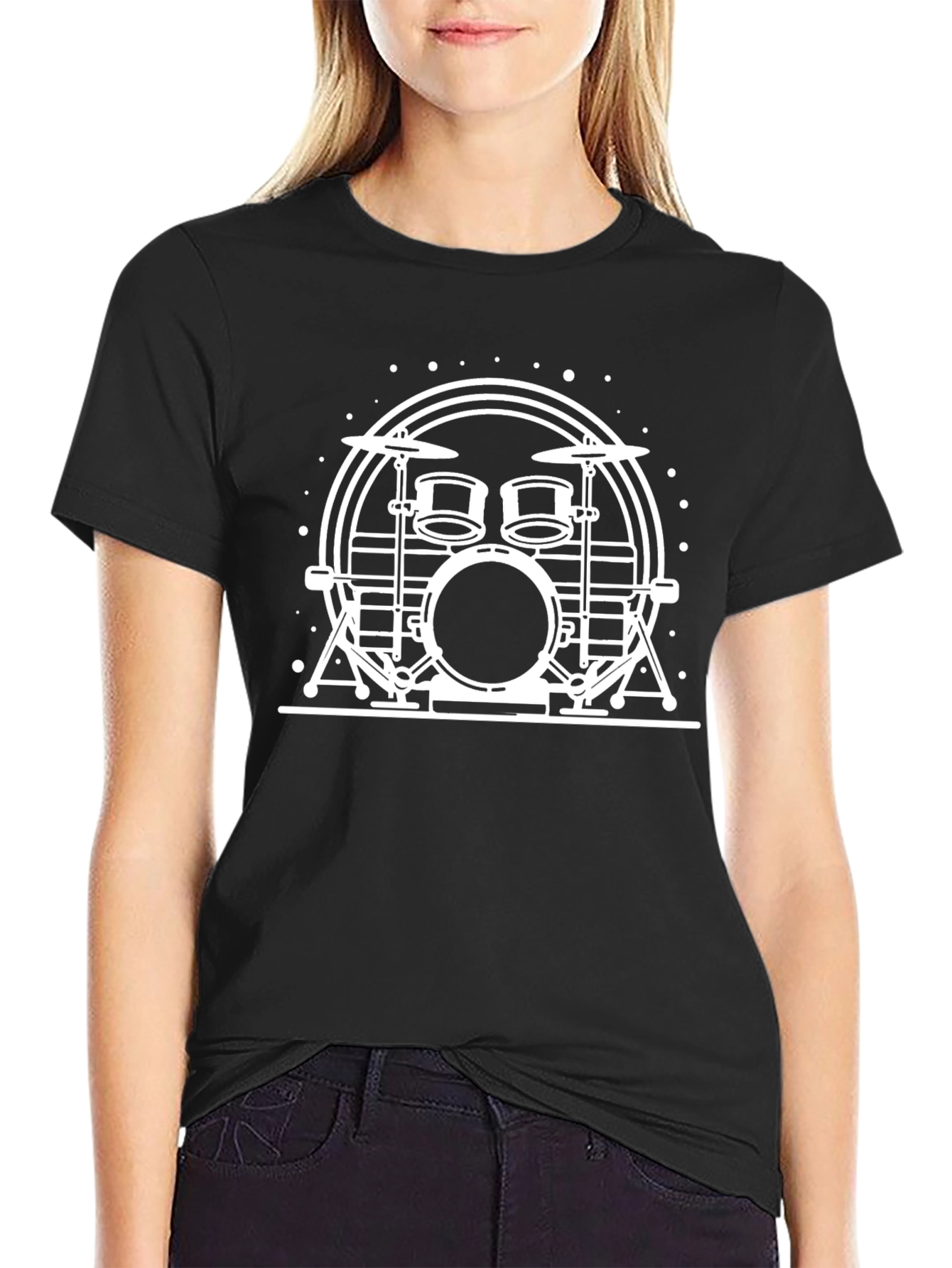 Drum Kit Graphic Tee - Black Cotton T-Shirt
