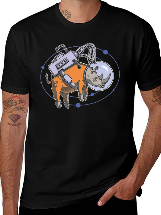 Astronaut Rhino Graphic Tee - Space Explorer Animal Shirt