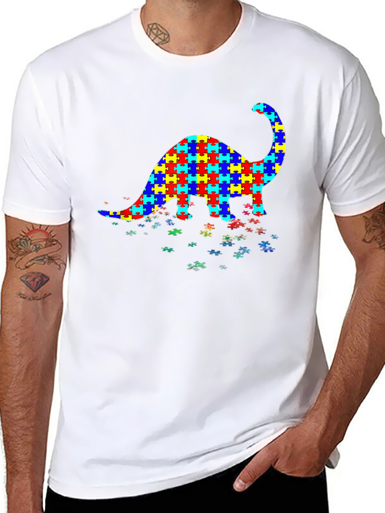 Dinosaur Puzzle Piece Autism Awareness T-Shirt