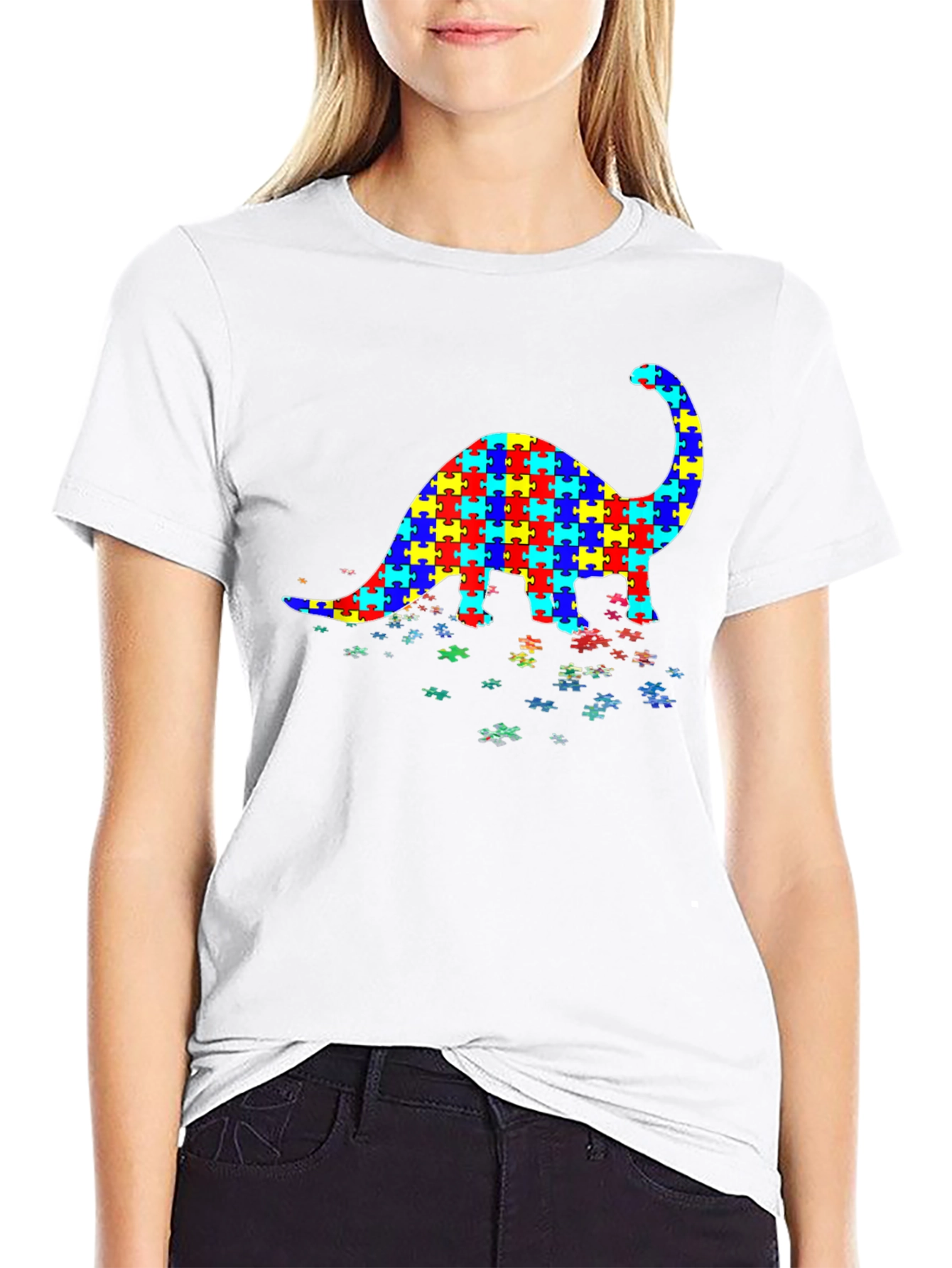 Dinosaur Puzzle Piece Autism Awareness T-Shirt