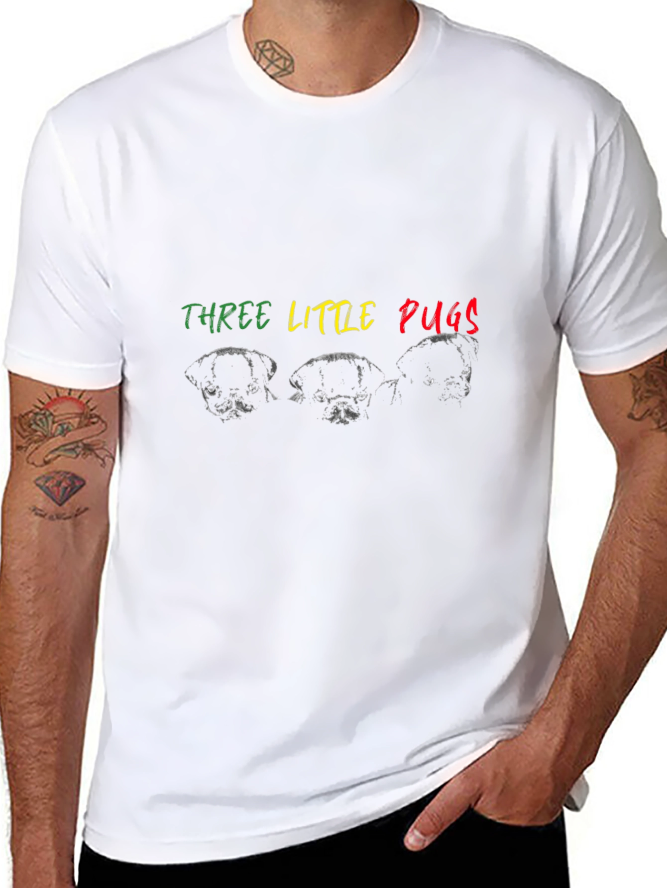 Three Little Pugs Graphic Tee - Black
