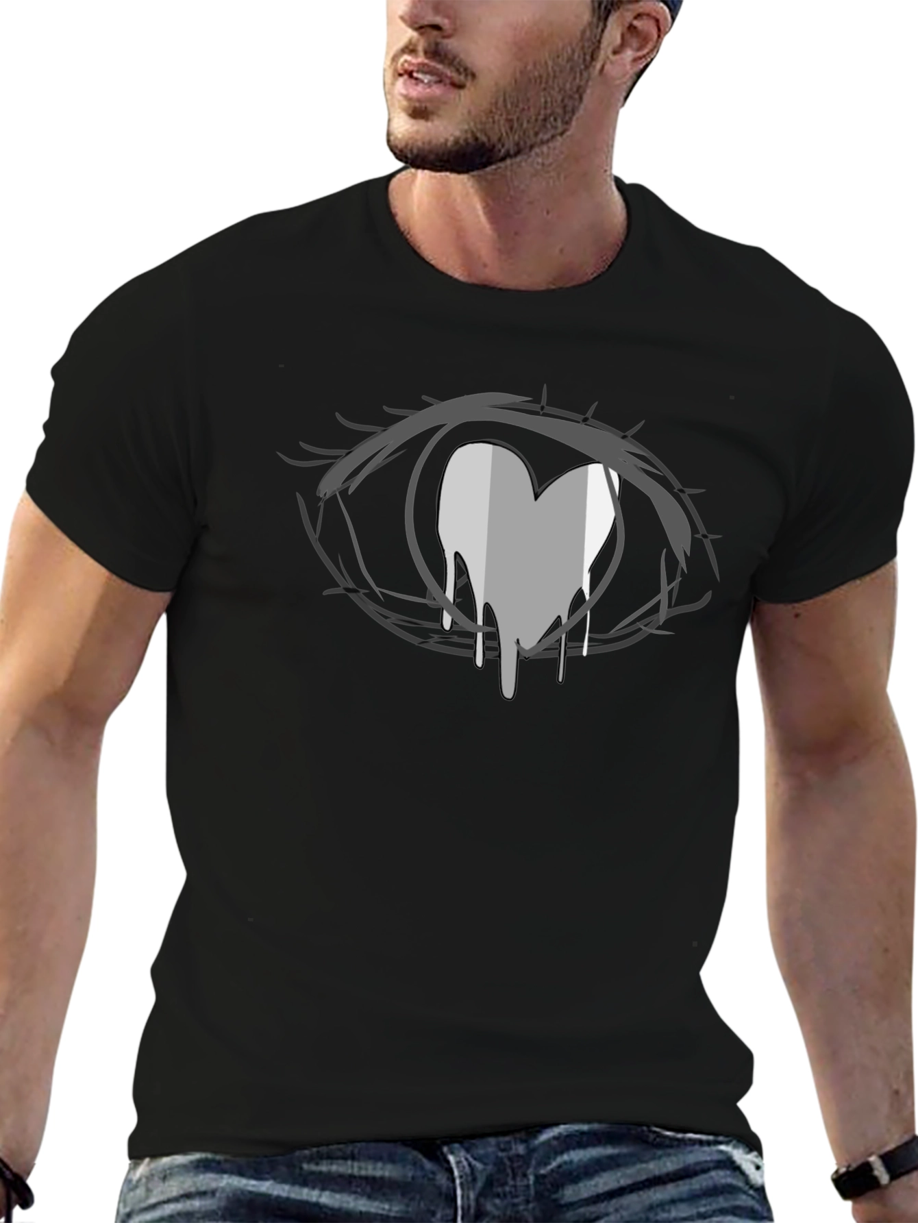 Anime Eye Heart Drip Black T-Shirt
