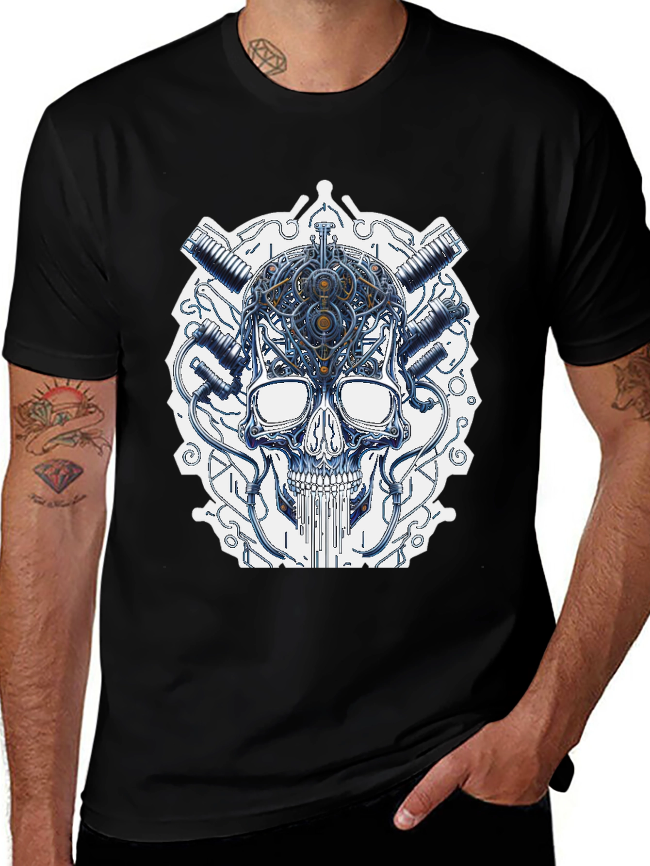 Cyberpunk Skull Graphic T-Shirt