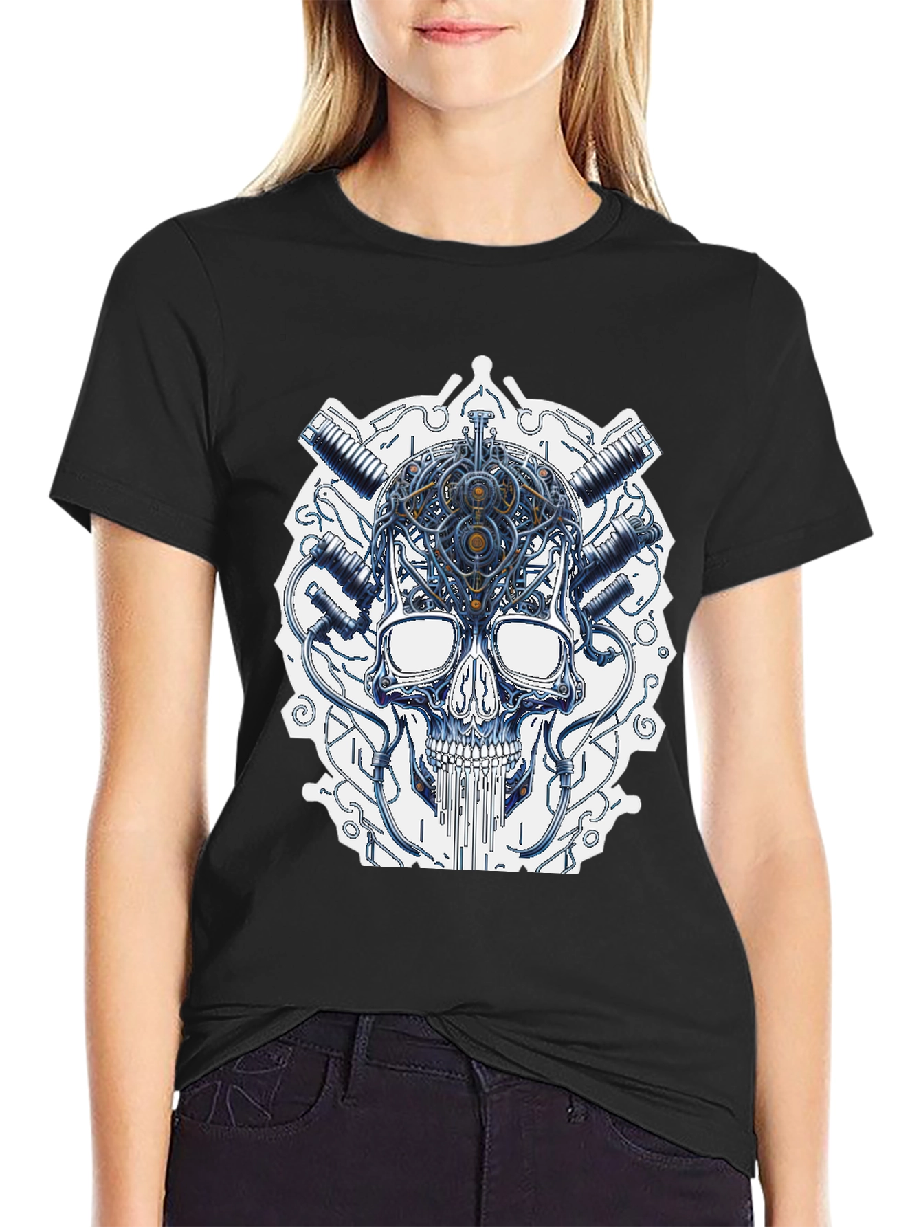 Cyberpunk Skull Graphic T-Shirt