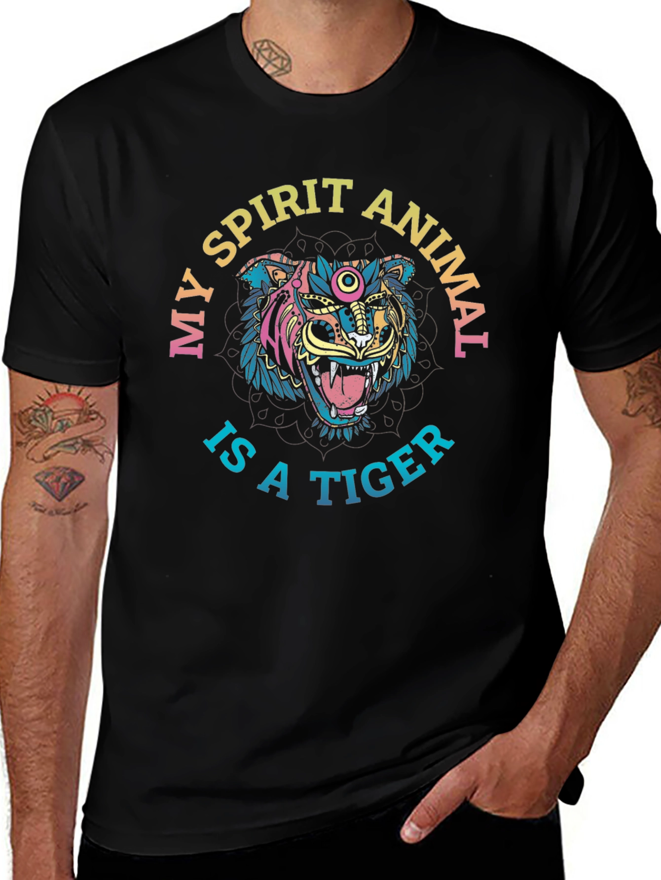 Spirit Animal Tiger Graphic Tee - Mens Black T-Shirt