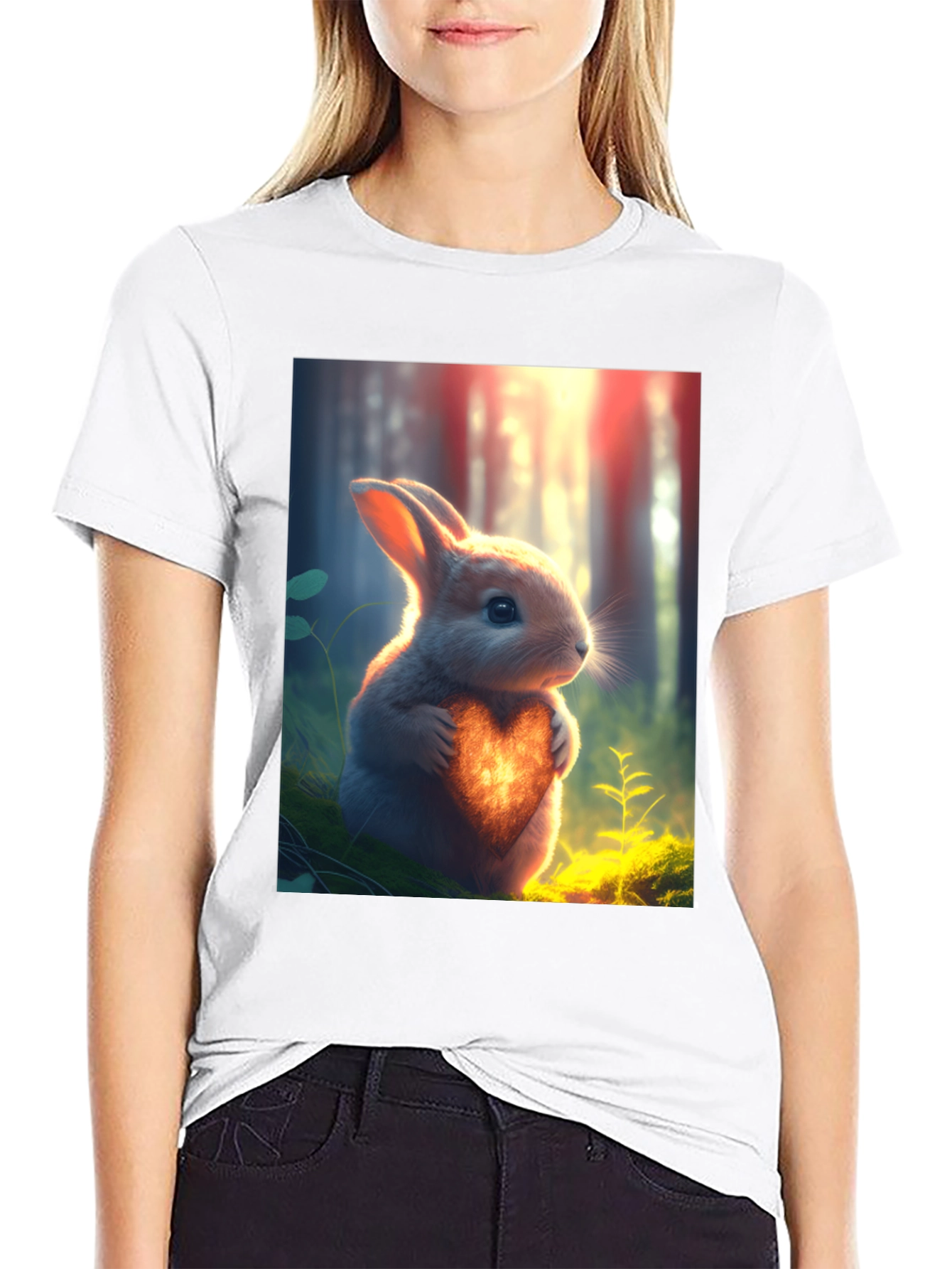 Heartfelt Bunny Graphic Tee - Soft Black Cotton