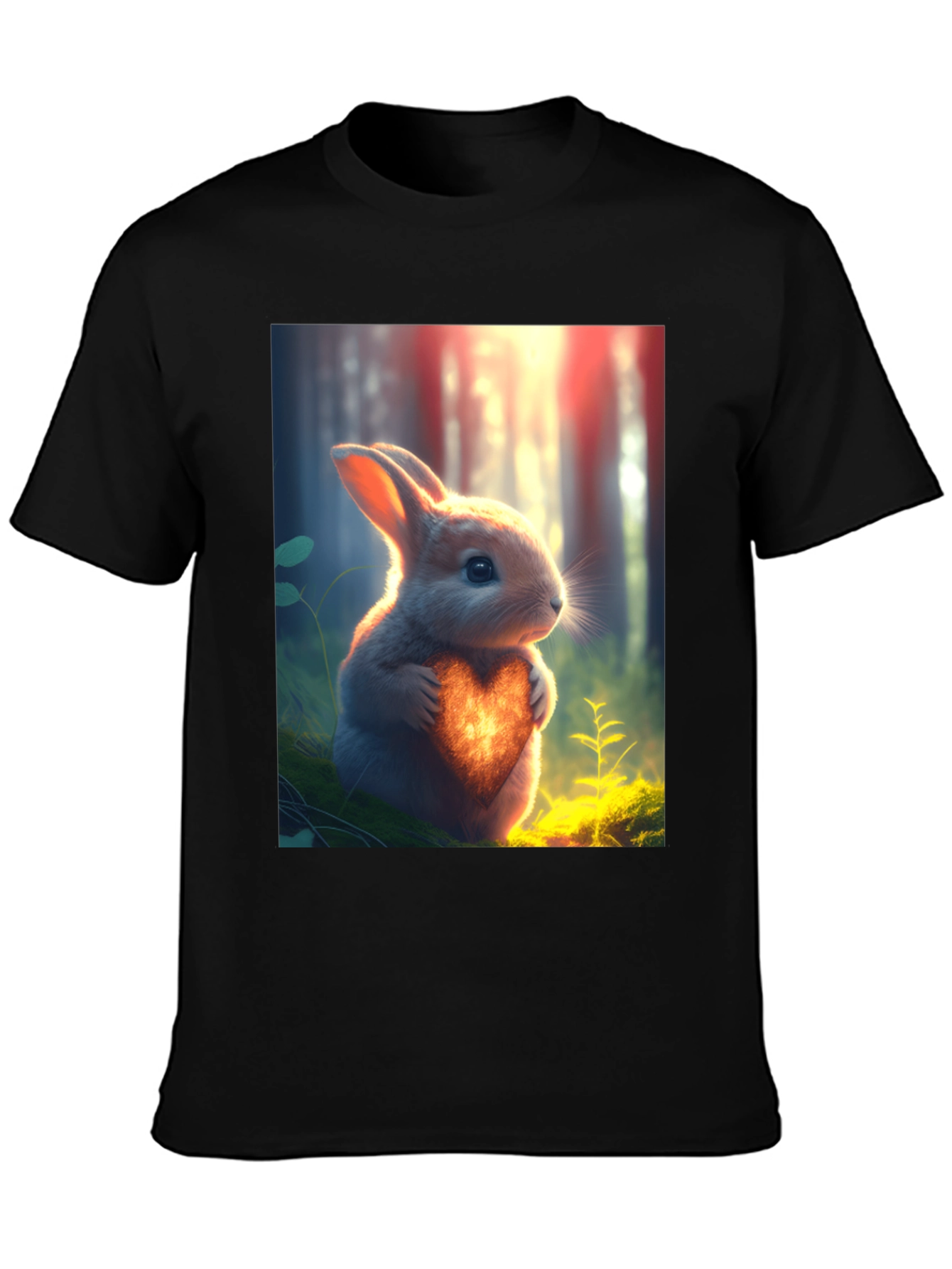 Heartfelt Bunny Graphic Tee - Soft Black Cotton
