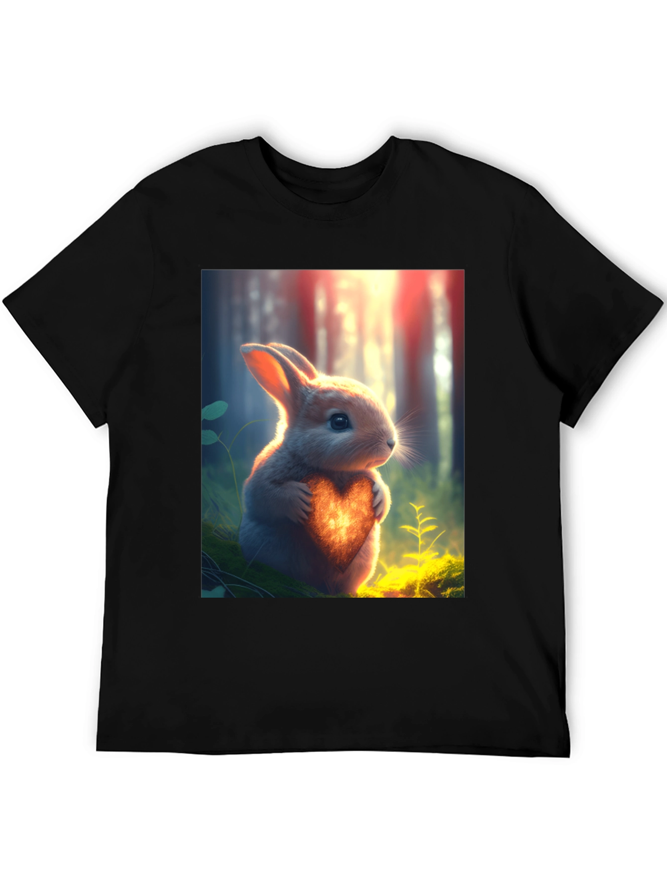 Heartfelt Bunny Graphic Tee - Soft Black Cotton
