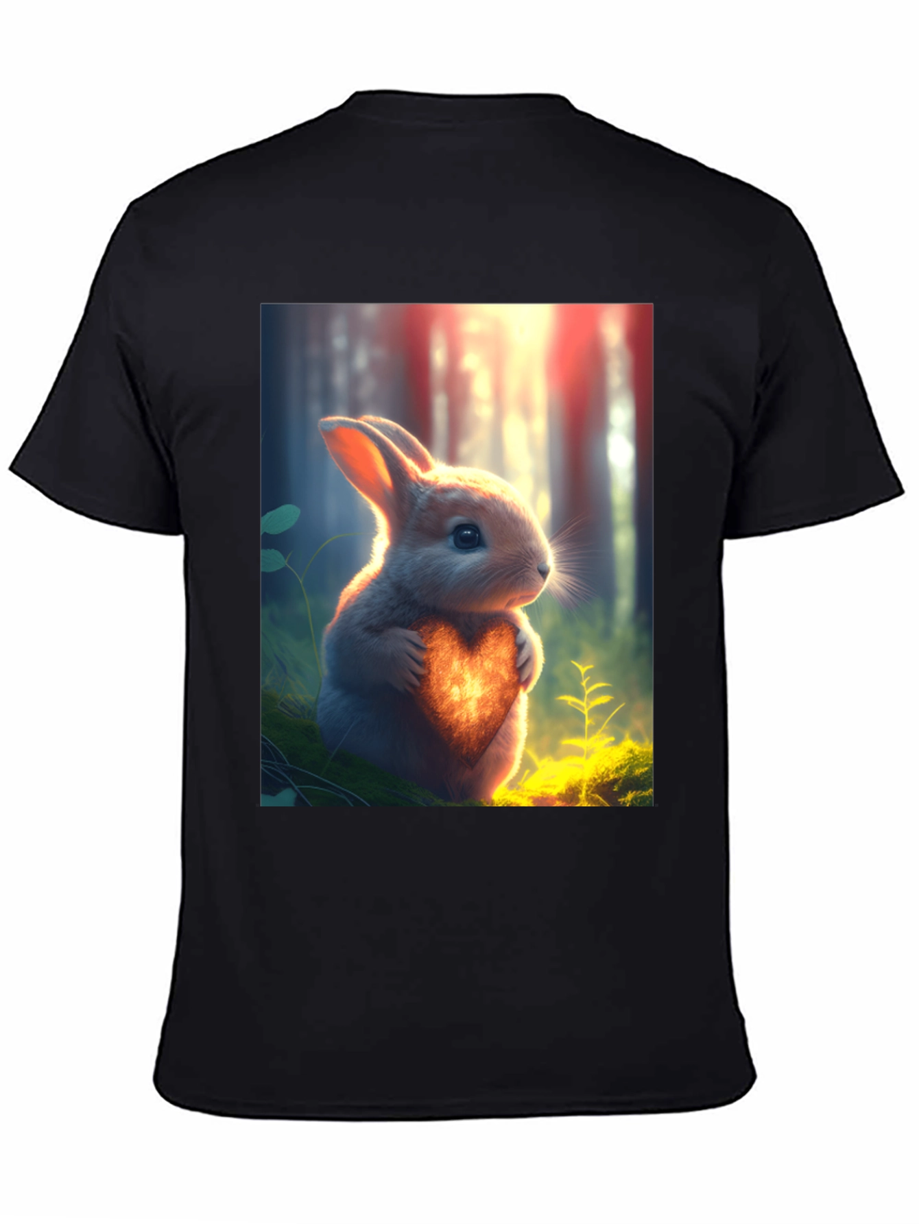 Heartfelt Bunny Graphic Tee - Soft Black Cotton
