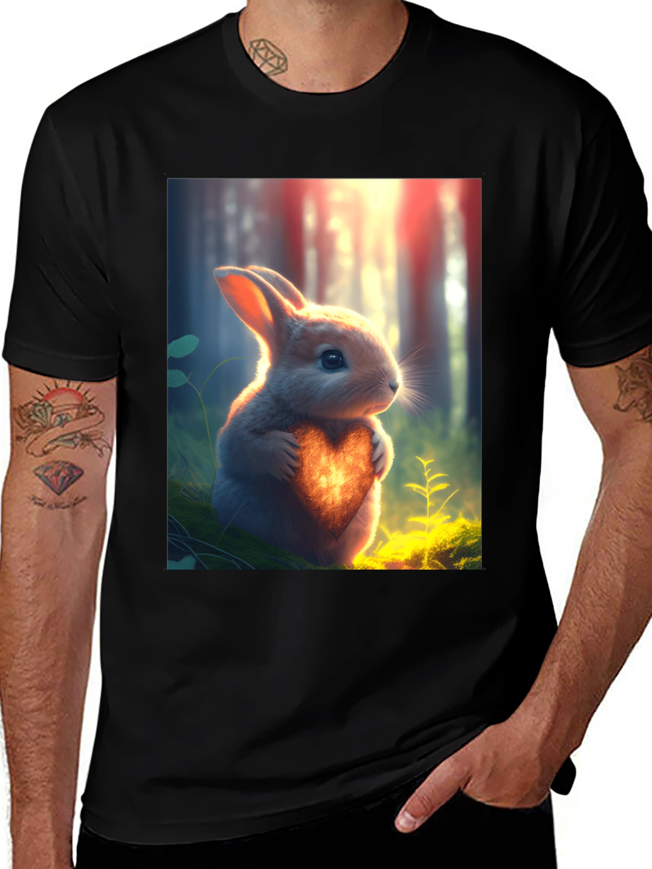 Heartfelt Bunny Graphic Tee - Soft Black Cotton