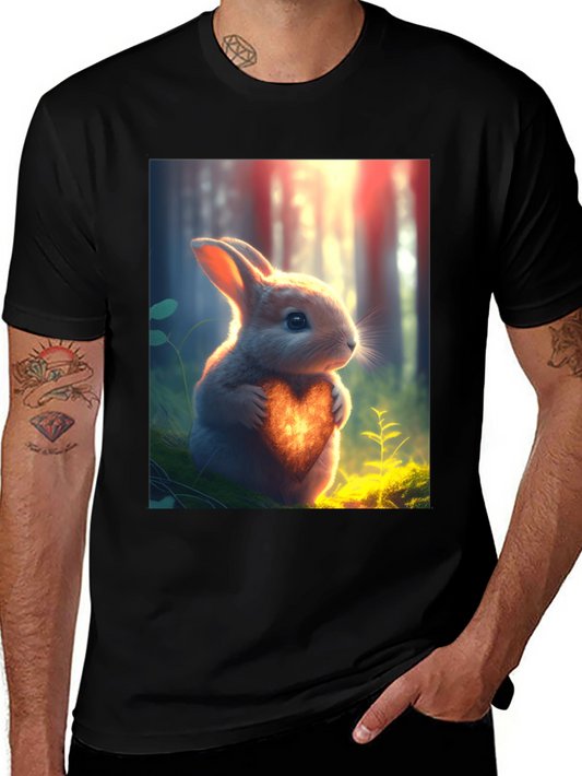 Heartfelt Bunny Graphic Tee - Soft Black Cotton