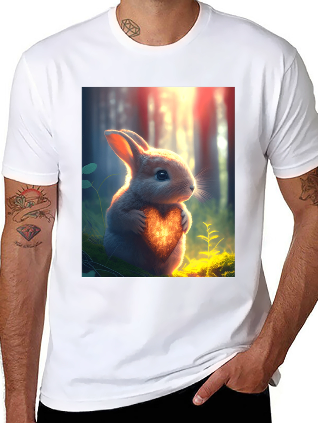 Heartfelt Bunny Graphic Tee - Soft Black Cotton