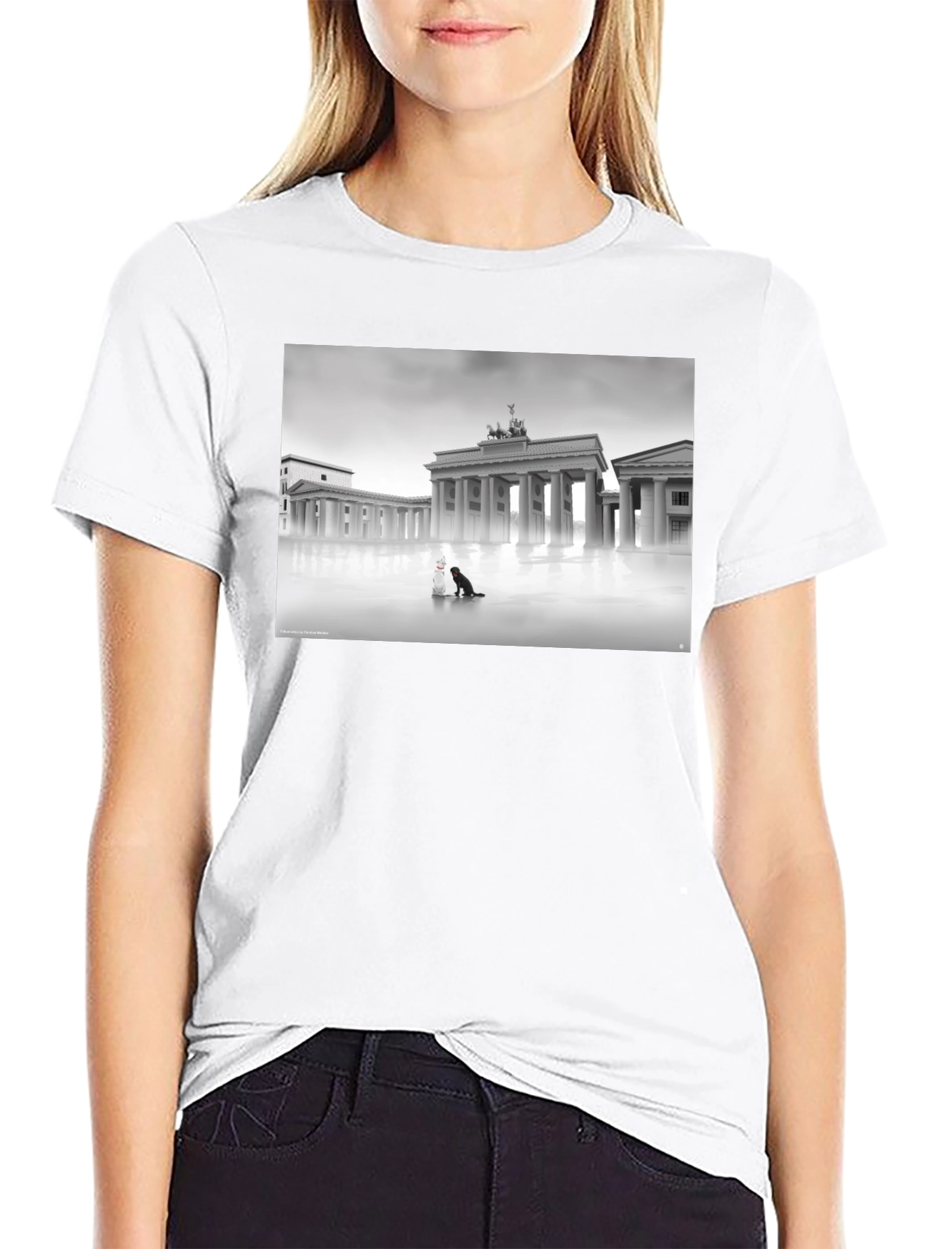 Black Tee with Brandenburg Gate Design