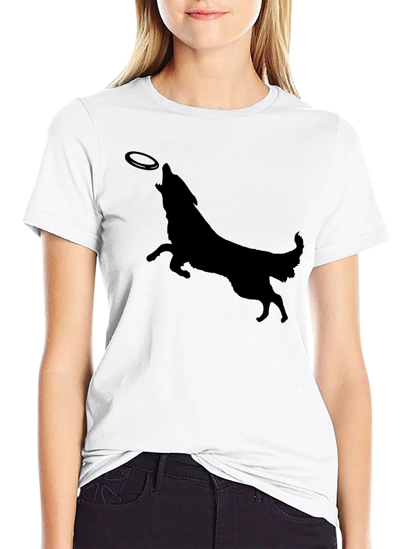 Dog Silhouette Catching Frisbee Mens Graphic Tee
