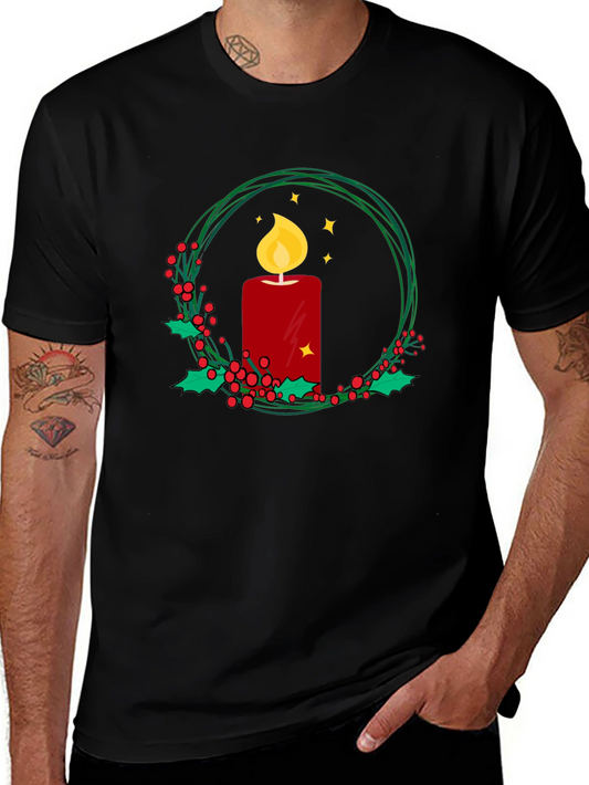 Festive Candle Wreath Graphic Tee - Holiday Cheer