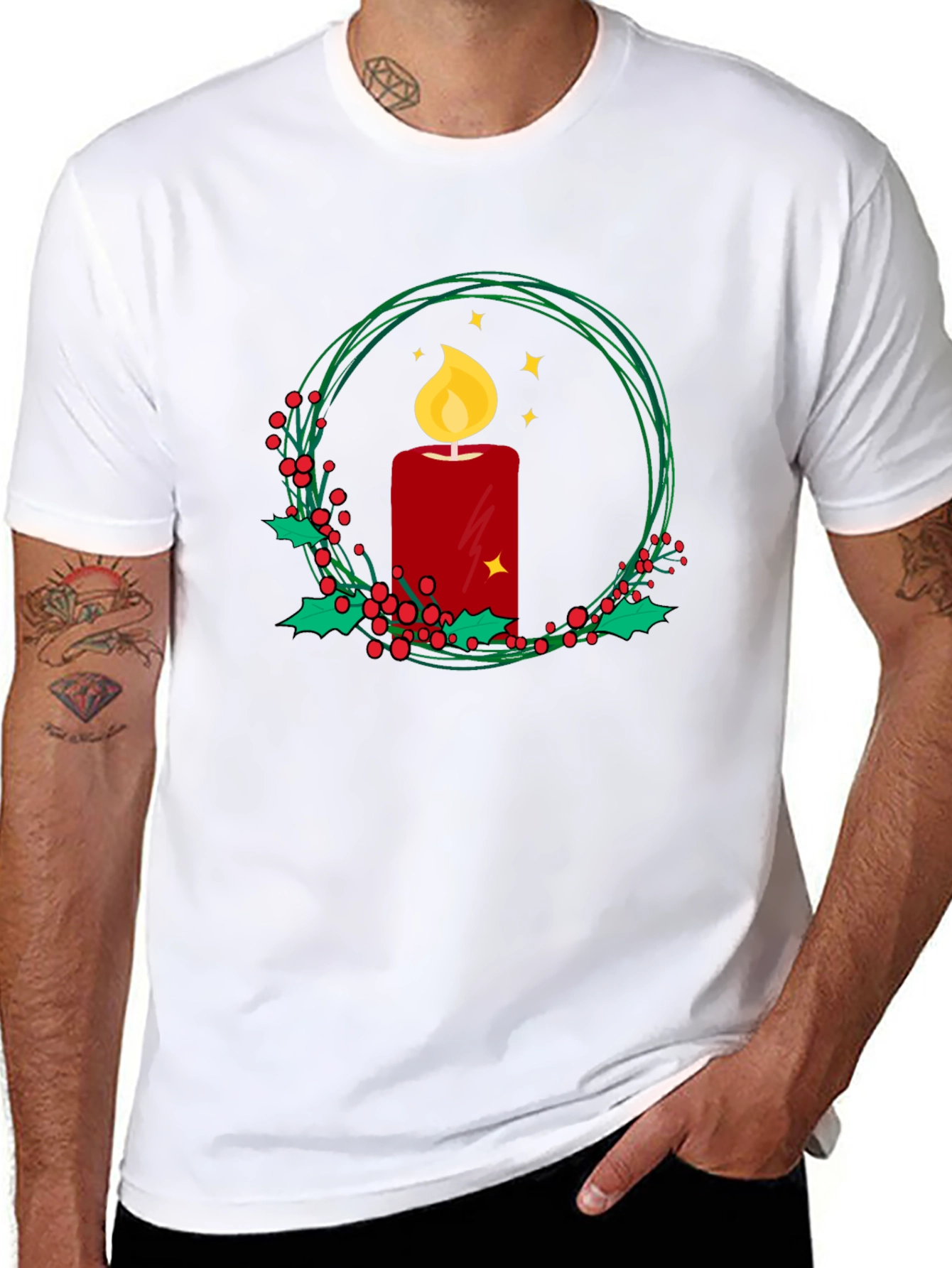 Festive Candle Wreath Graphic Tee - Holiday Cheer