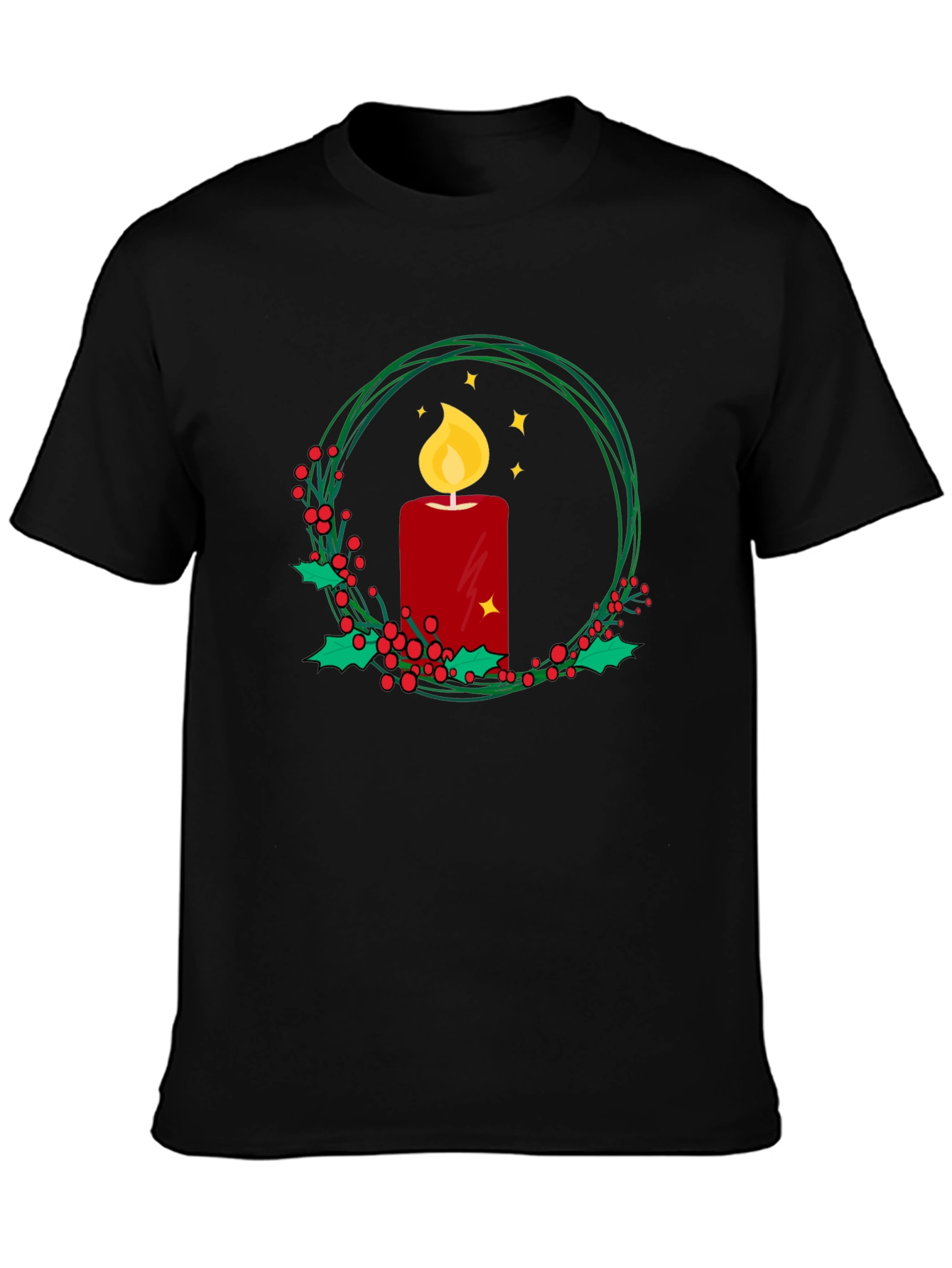 Festive Candle Wreath Graphic Tee - Holiday Cheer