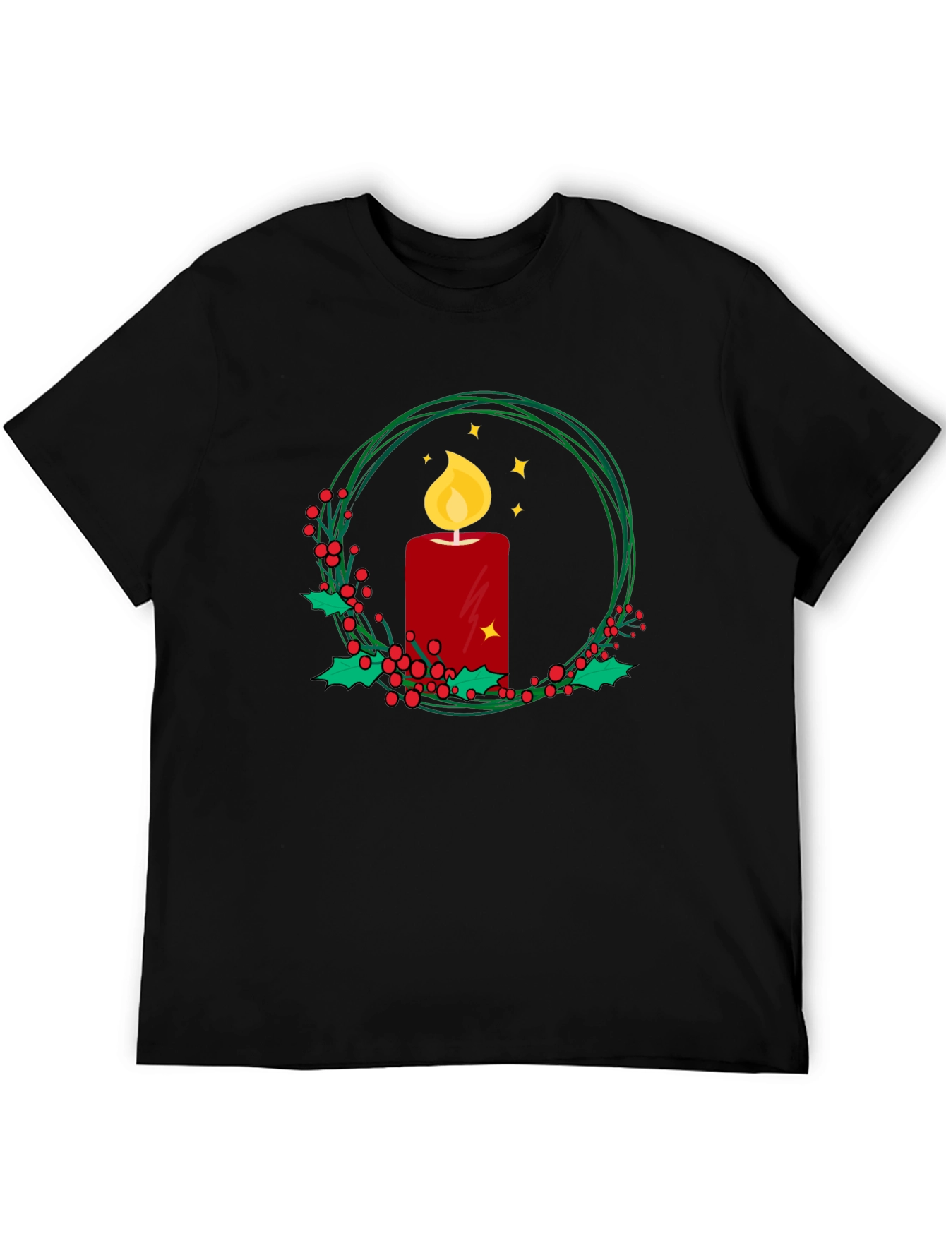 Festive Candle Wreath Graphic Tee - Holiday Cheer